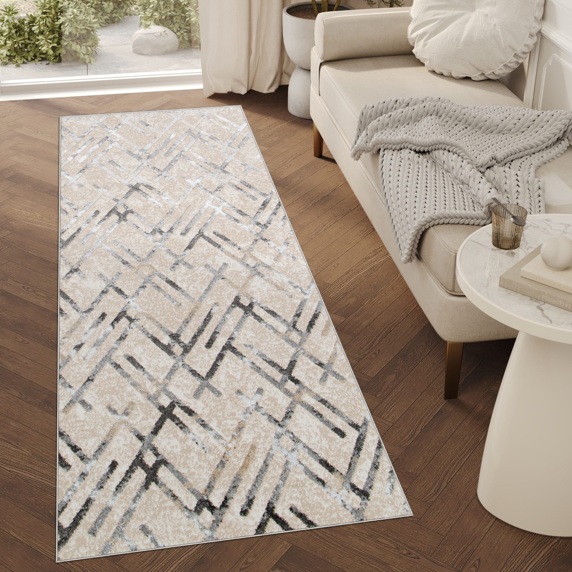 Tapiso Läufer CRYSTAL, rechteckig, Höhe: 8 mm, Kurzflor Flurläufer Schimmereffekt, pflegeleicht, Meterware