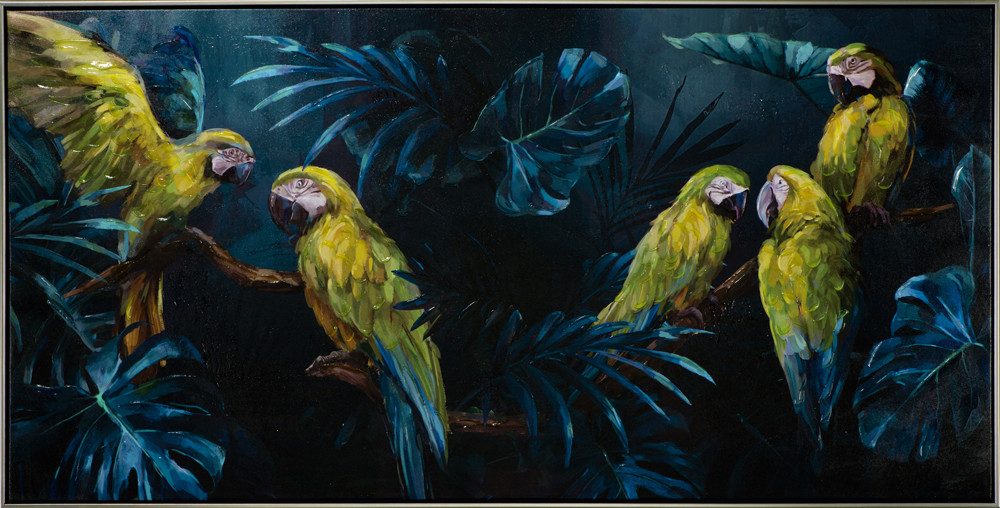 ArtUniverse Gemälde Leinwandbild Papageien im blauen Dschungel 72 x 142 cm, Tiermotiv