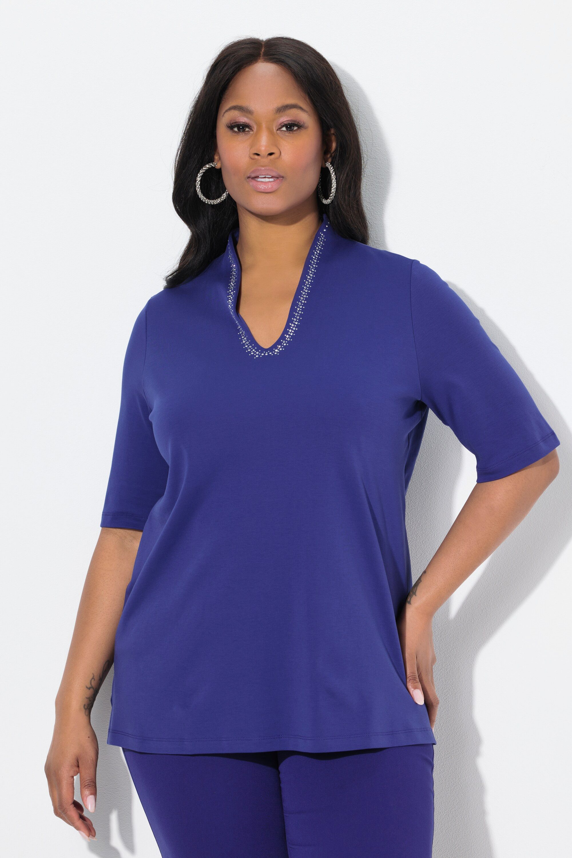 Ulla Popken T-Shirt Shirt A-Linie Kelchkragen Halbarm Pima Cotton günstig online kaufen