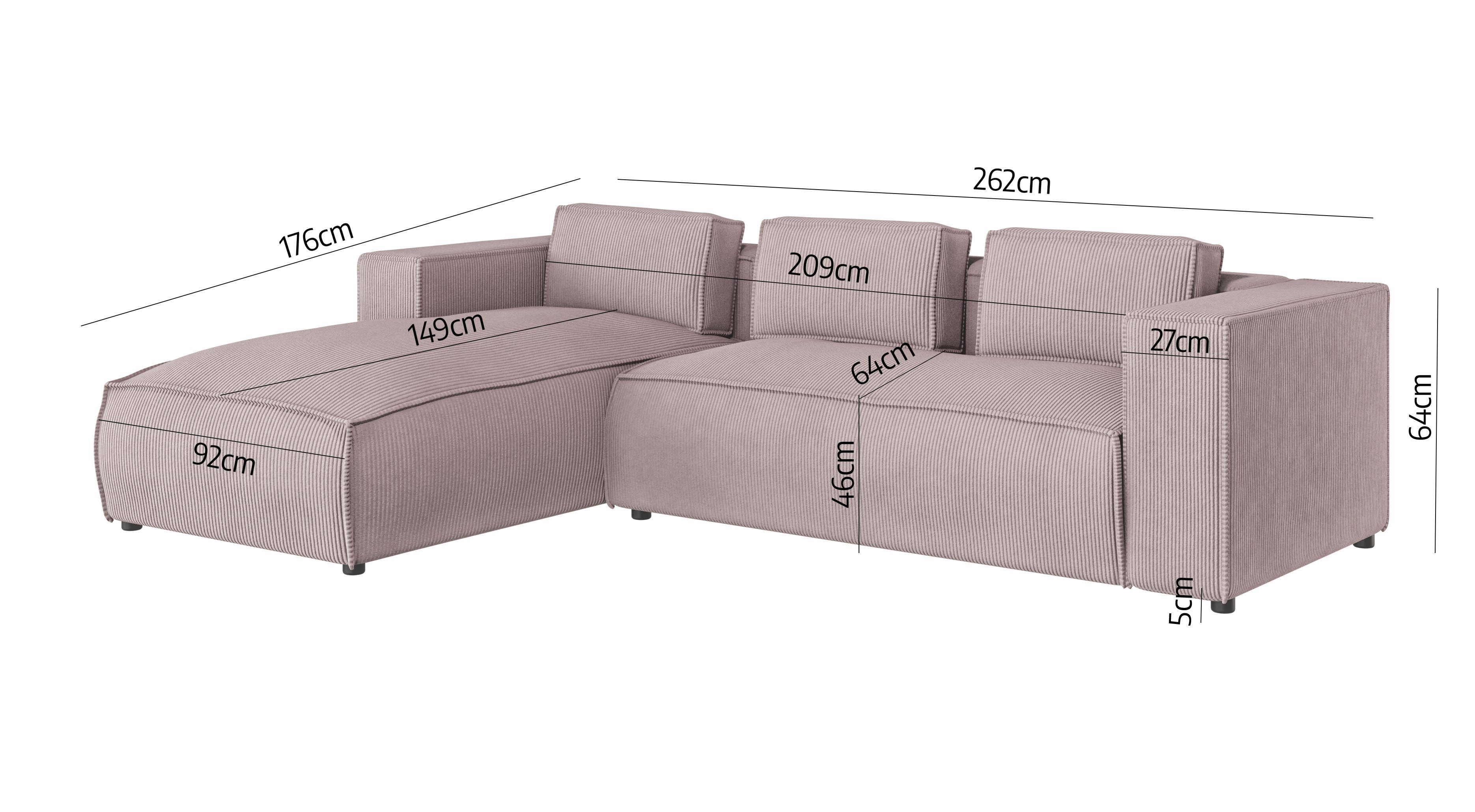 Renne, Puderrosa Wellenfederung bestellbar 2 mane Optik, S-Style links mit oder in rechts Möbel Moderner Teile, Ecksofa