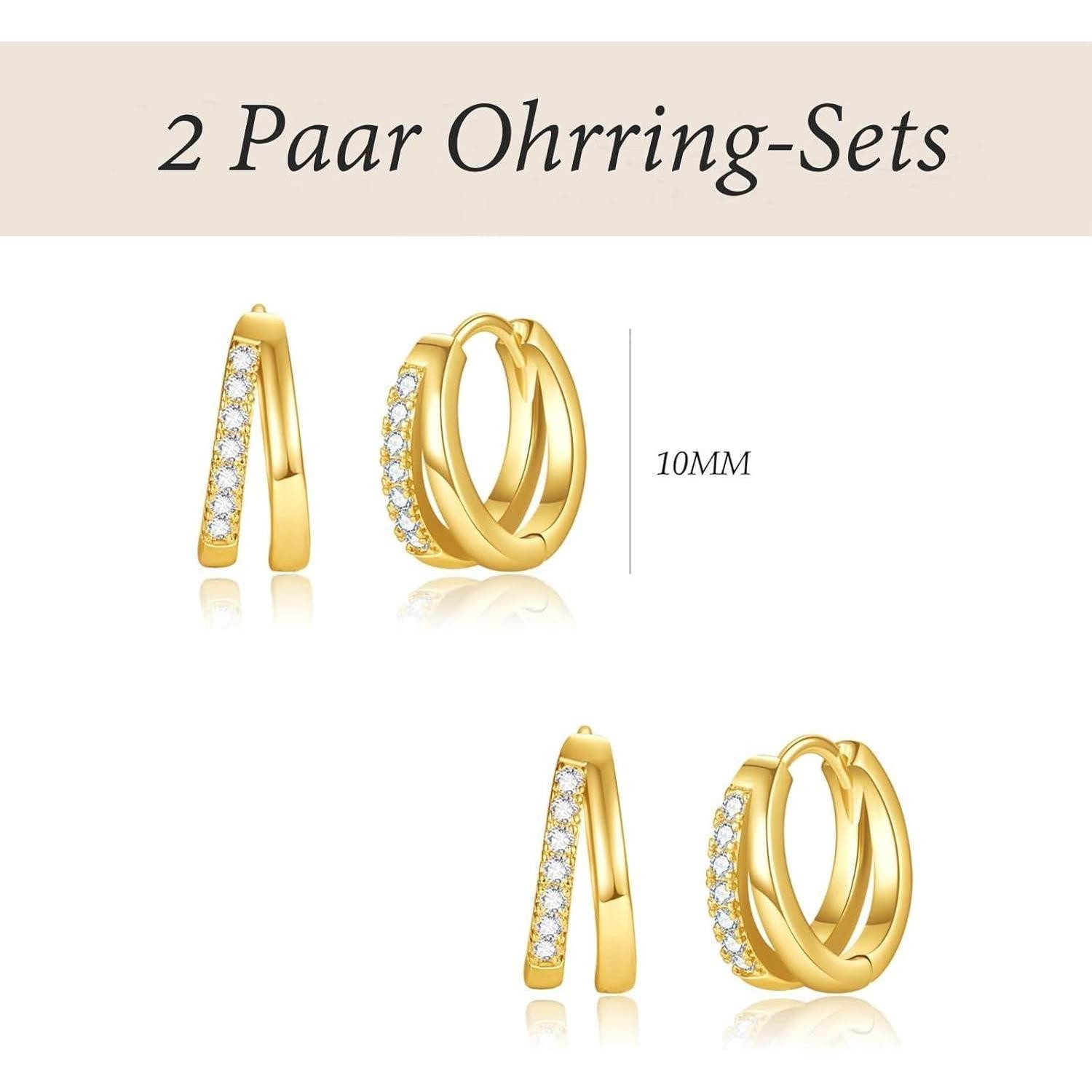 LuxusKollektion Schmuckset Ohrringe Set Damen 925 Silber 14K Vergoldet Zirkonia Ohrstecker – Bild 5 von 5