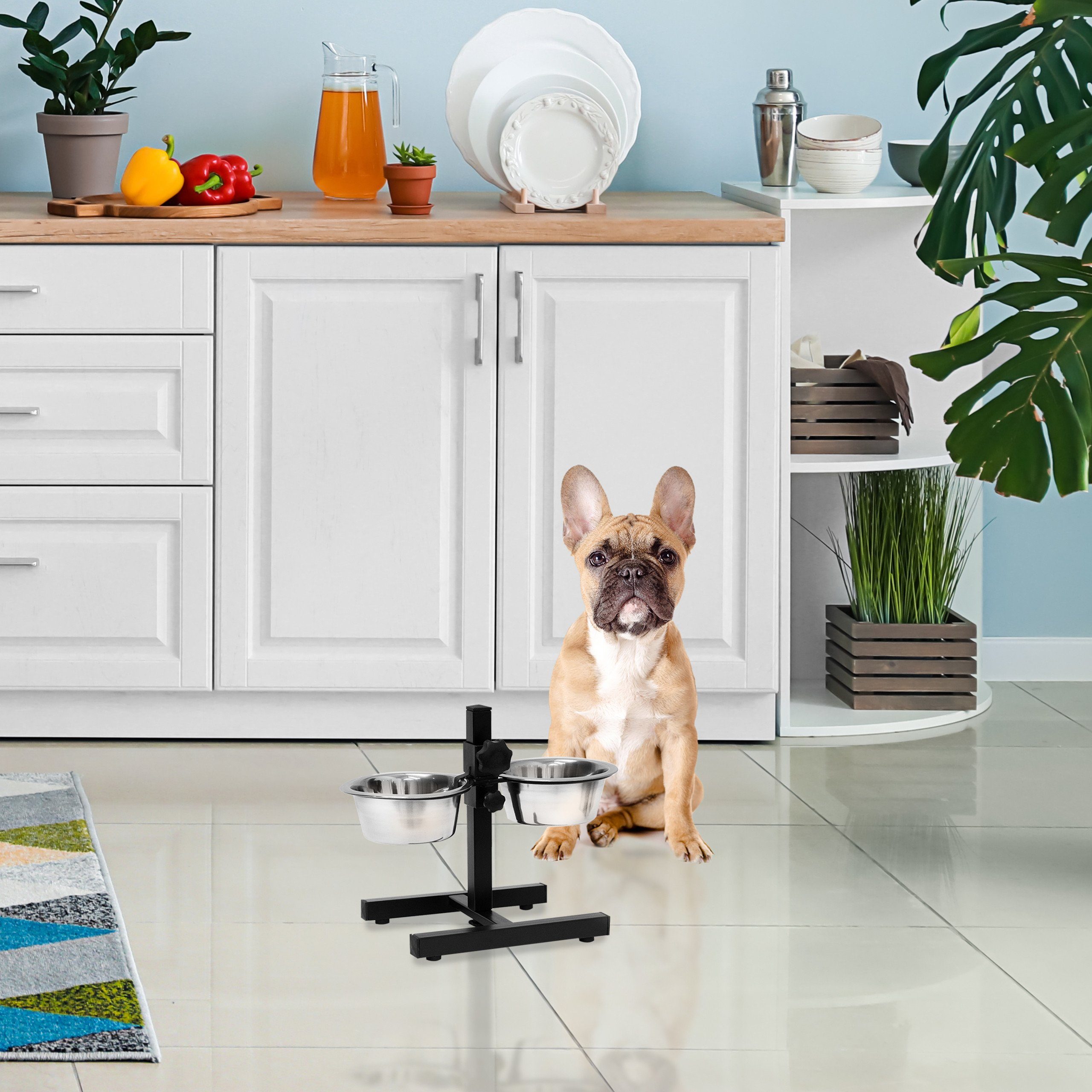relaxdays Futterstation Hund höhenverstellbar, 2 x 0,75 Liter