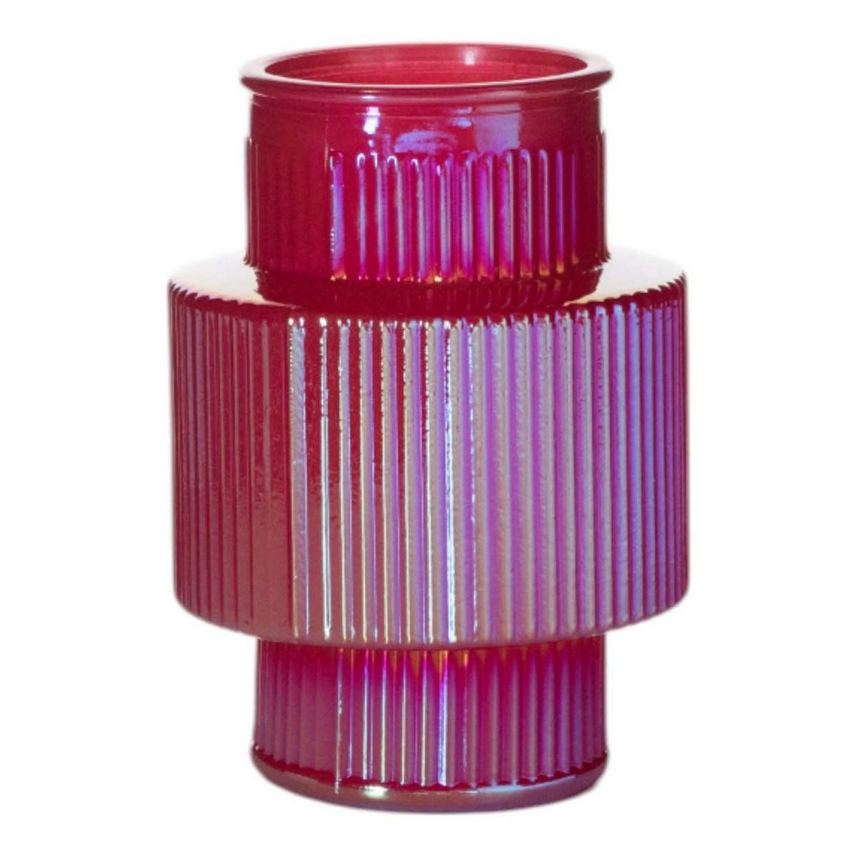 INNA-Glas Dekovase Tischvase MADDILYN, Glas, Rillen, pink-glänzend, 20cm, Ø15cm