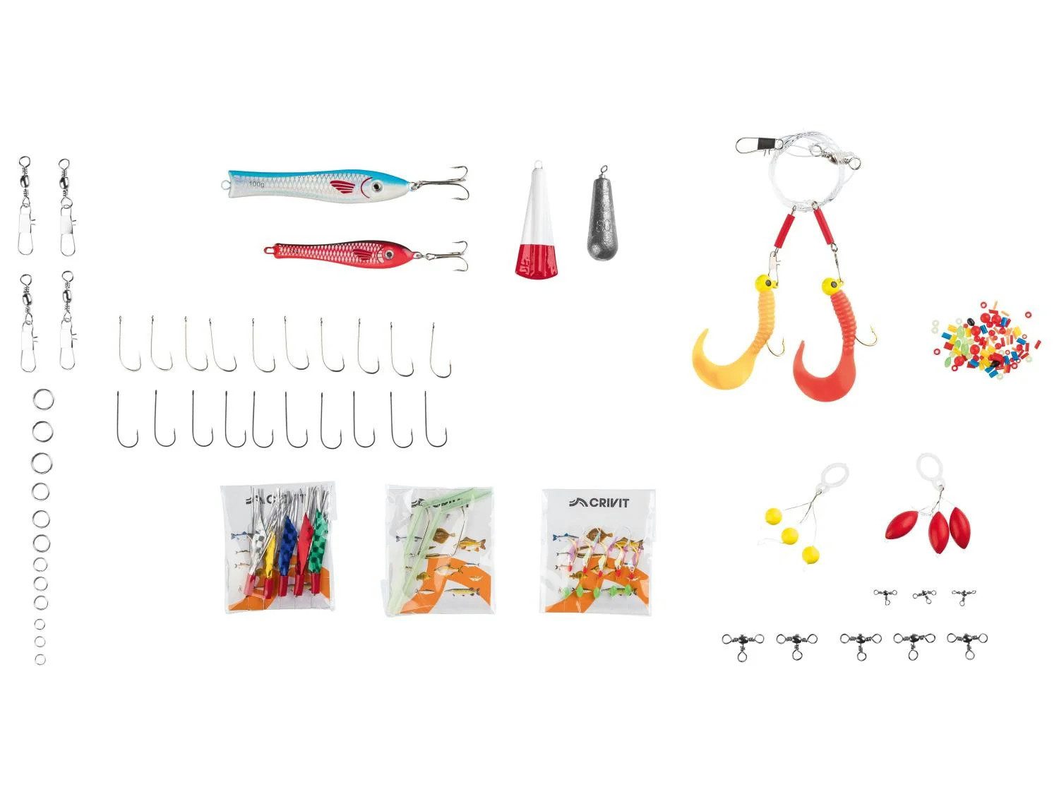 crivit Kunstköder Crivit Angel Zubehörbox Pilk- & Brandungsbox, 60-tlg, (Set, 60-St. Angelzubehör für das Meeresangeln), Speziell abgestimmtes Angelzubehör für das Meeresangeln