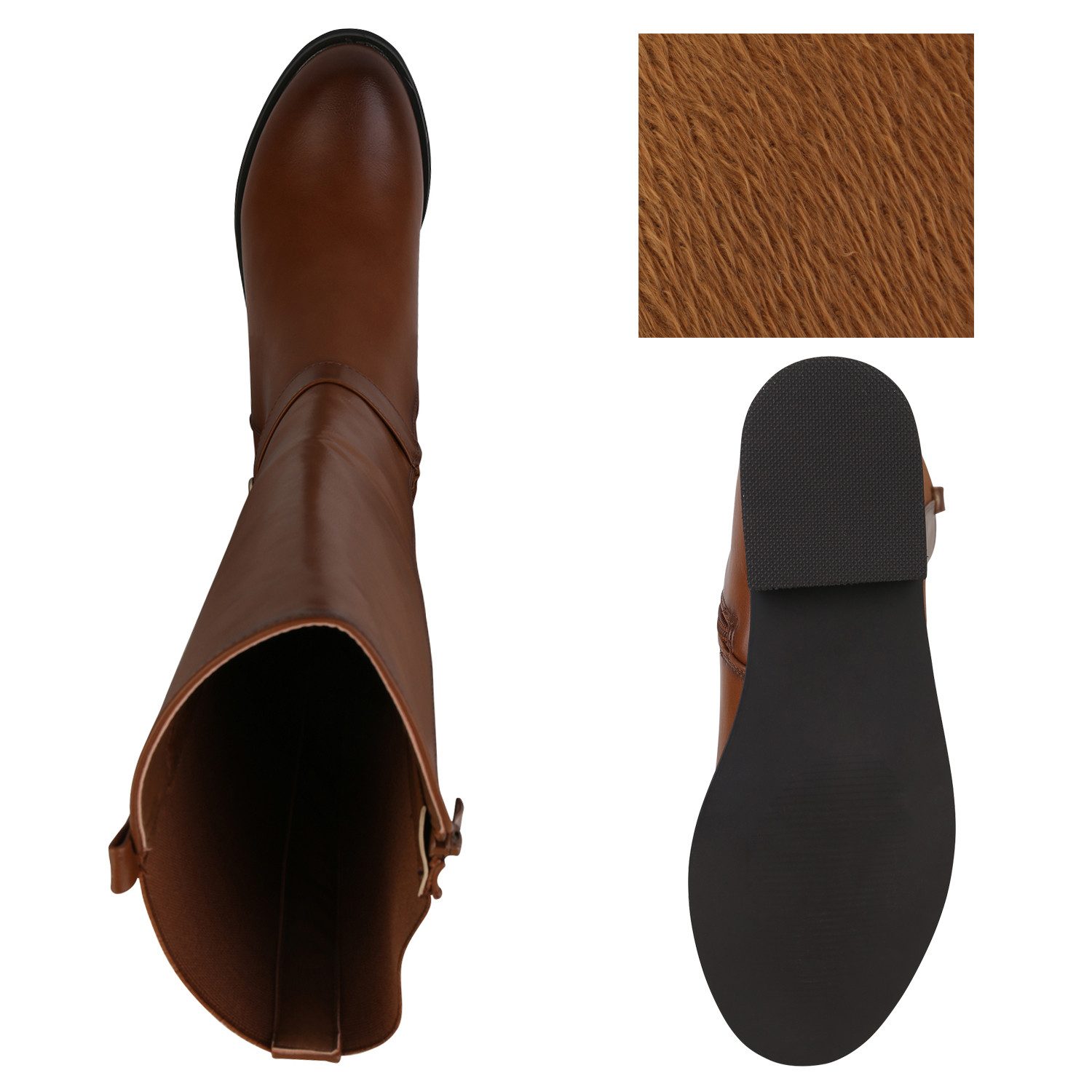 VAN HILL 840544 Stiefel Damen Leicht Gefütterte Reiterstiefel Schnallen Freizeit