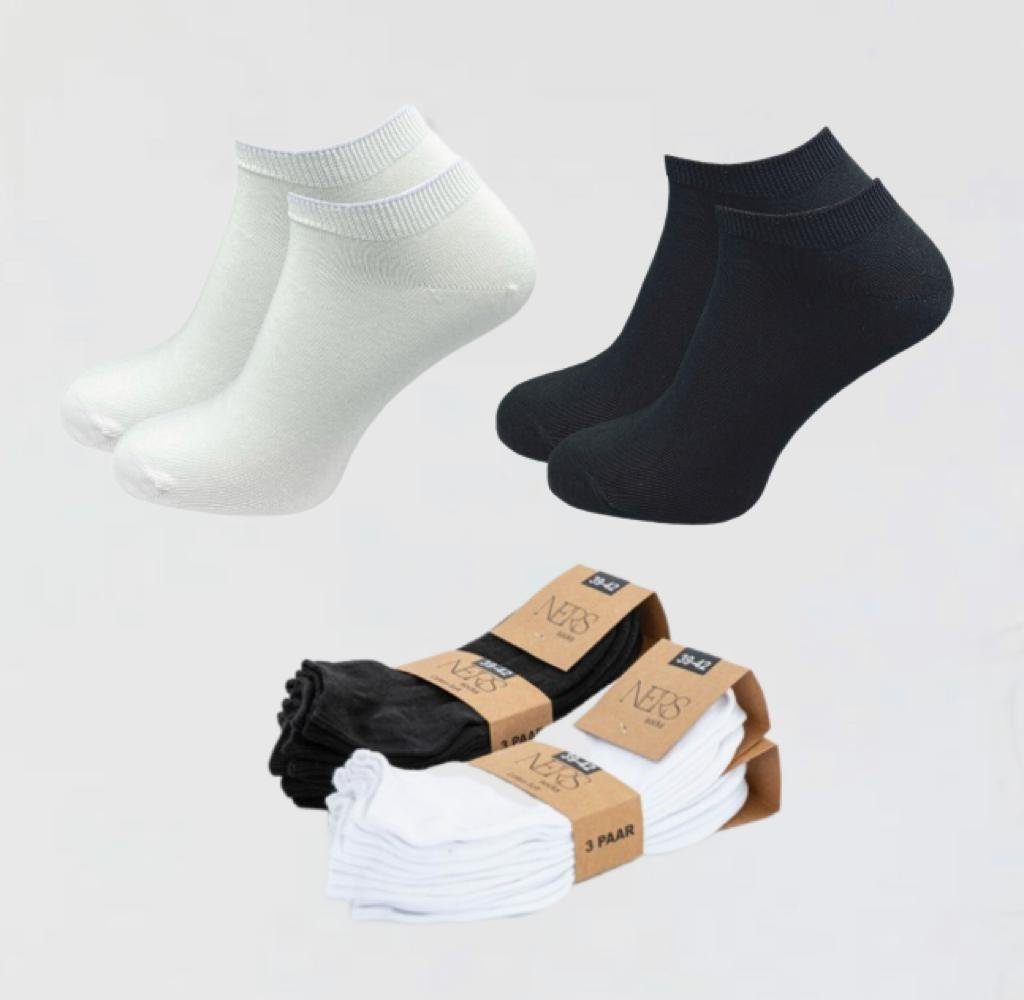 NERS Sneakersocken für Damen und Herren aus Baumwolle mit Bündchen (6-Paar, 6 Paar) Schwarz