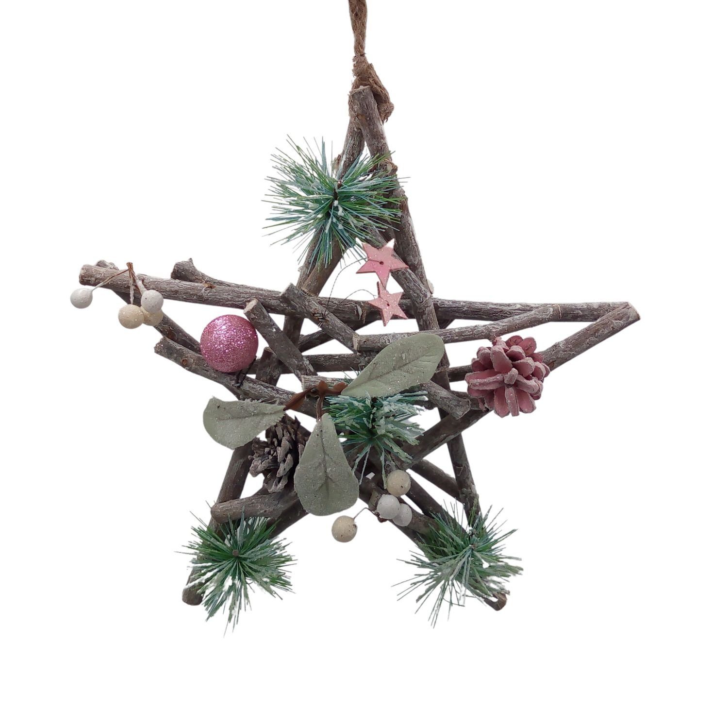 Dekostern Deko-Holzstern Weide weihnachtlich BURI geschmückt aus 30cm