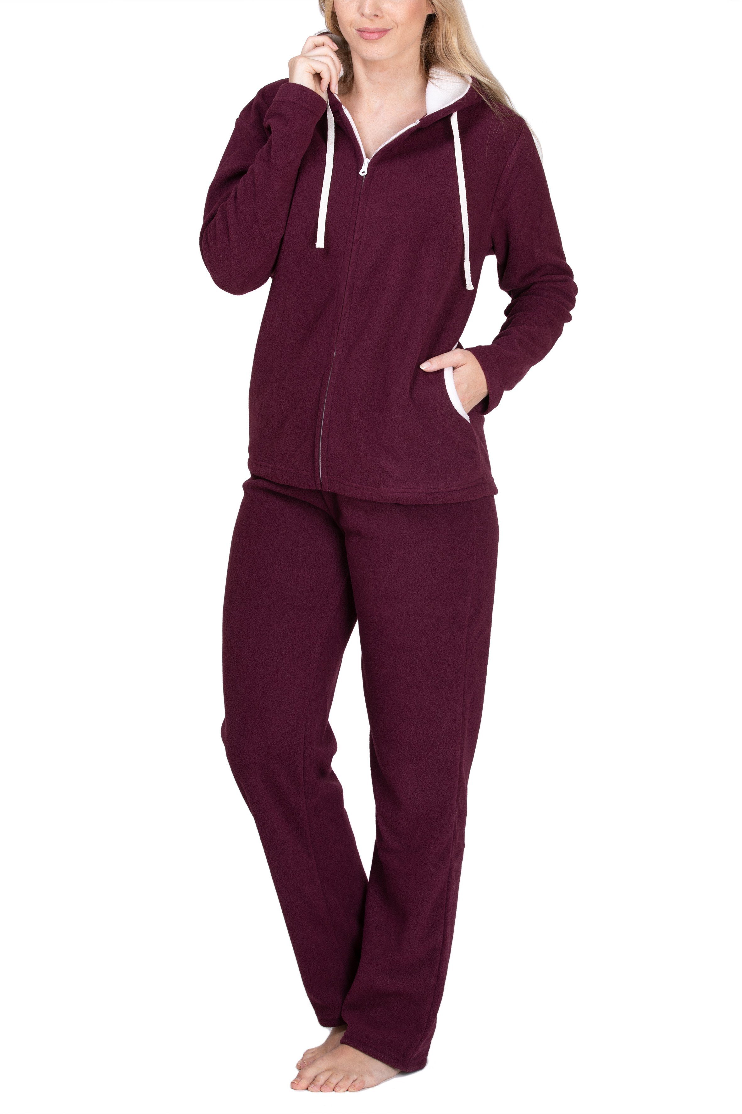 SLOUCHER Hausanzug Damen Fleece Hausanzug aus bordeaux wärmenden