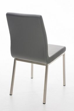 TPFLiving Esszimmerstuhl Colle mit hochwertig gepolsterter Sitzfläche - Konferenzstuhl (Küchenstuhl - Esstischstuhl - Wohnzimmerstuhl), Gestell: Metall Edelstahl gebürstet - Sitzfläche: Kunstleder grau