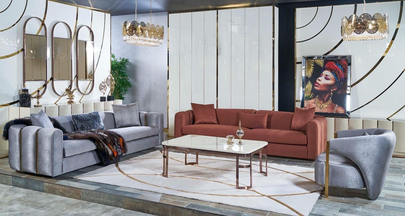 JVmoebel Wohnzimmer-Set Sofagarnitur 3+3+1 Sitz Couchtisch Set Sofa Polster Couch 4tlg. Set, (4-St., 3 Sitzer:2x, 1 Sessel, Couchtisch), Made in Europa