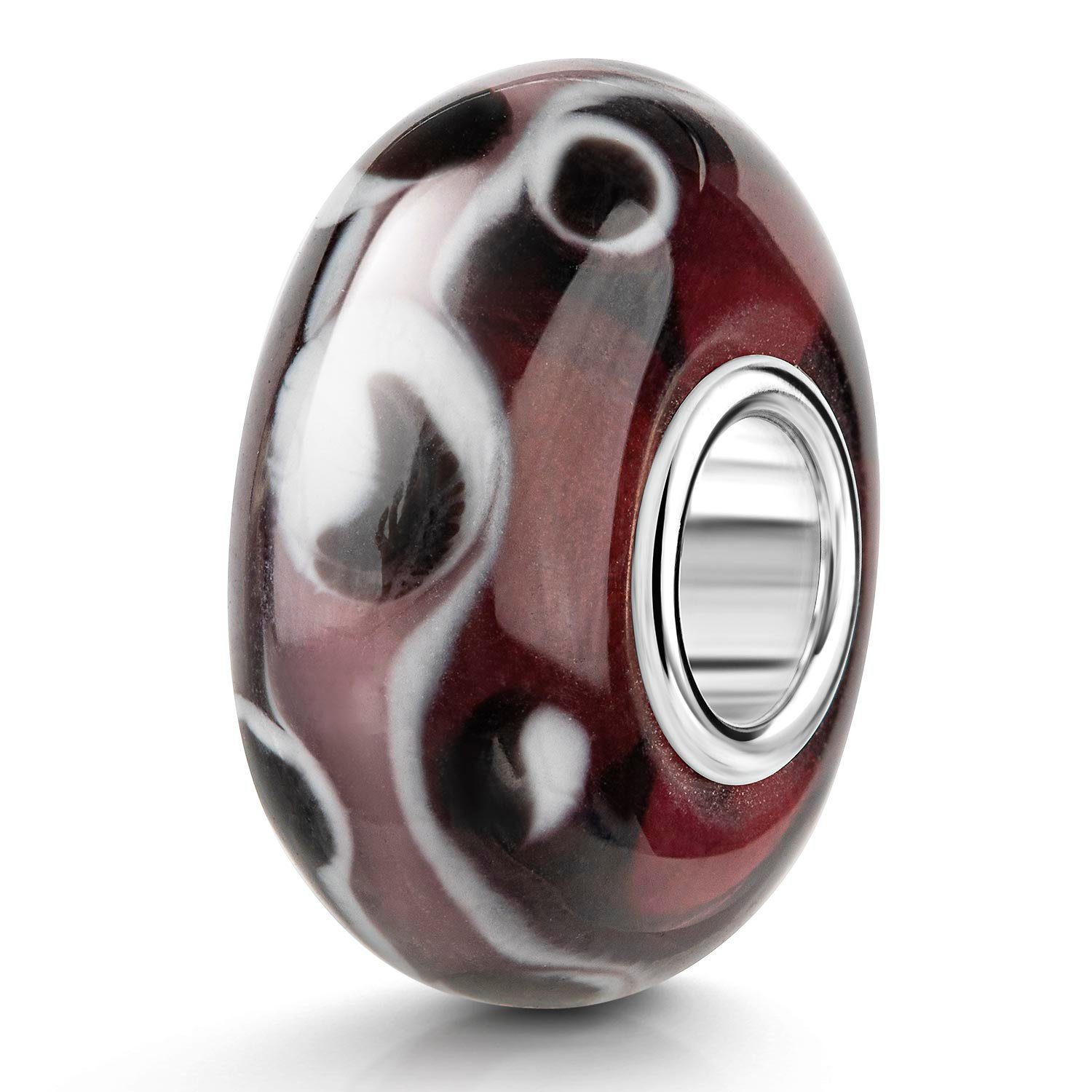 Materia Bead Glasperle Muster Punkte Abstrakt Rot Schwarz Weiß 536, Hülse aus 925 Sterling Silber | Beads