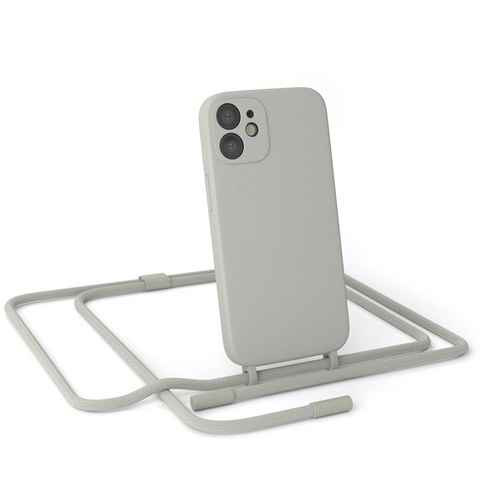EAZY CASE Handykette Runde Kette für Apple iPhone 12 Mini 5,4 Zoll, Schutzhülle zum Umhängen Hülle mit Umhängeband Kettenhülle Grau Taupe