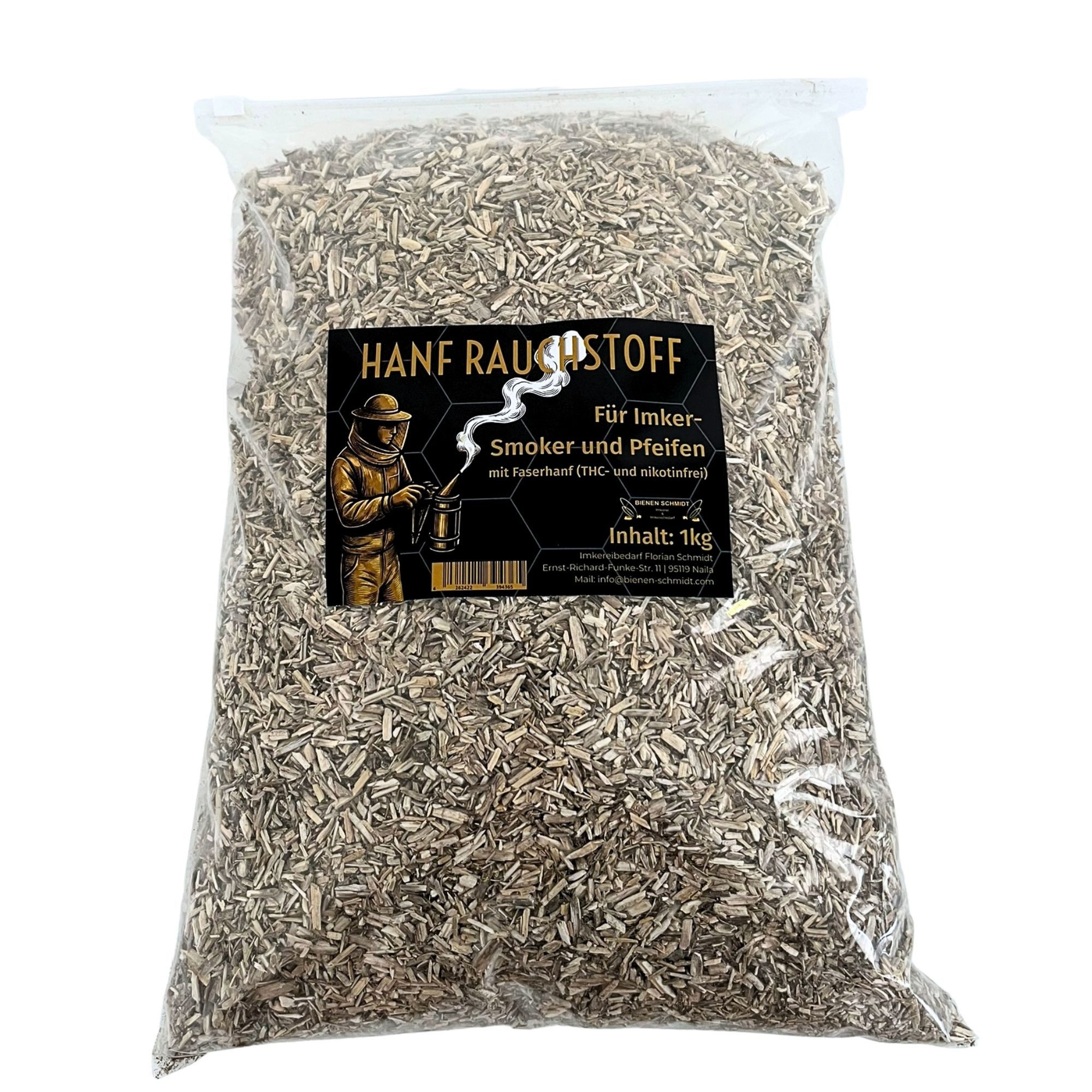 BIENEN SCHMIDT Räucherspäne Smoker Rauchstoff für Bienen nikotinfrei aus Hanf, 1 kg, 1kg Beutel mit praktischem Gleitverschluss