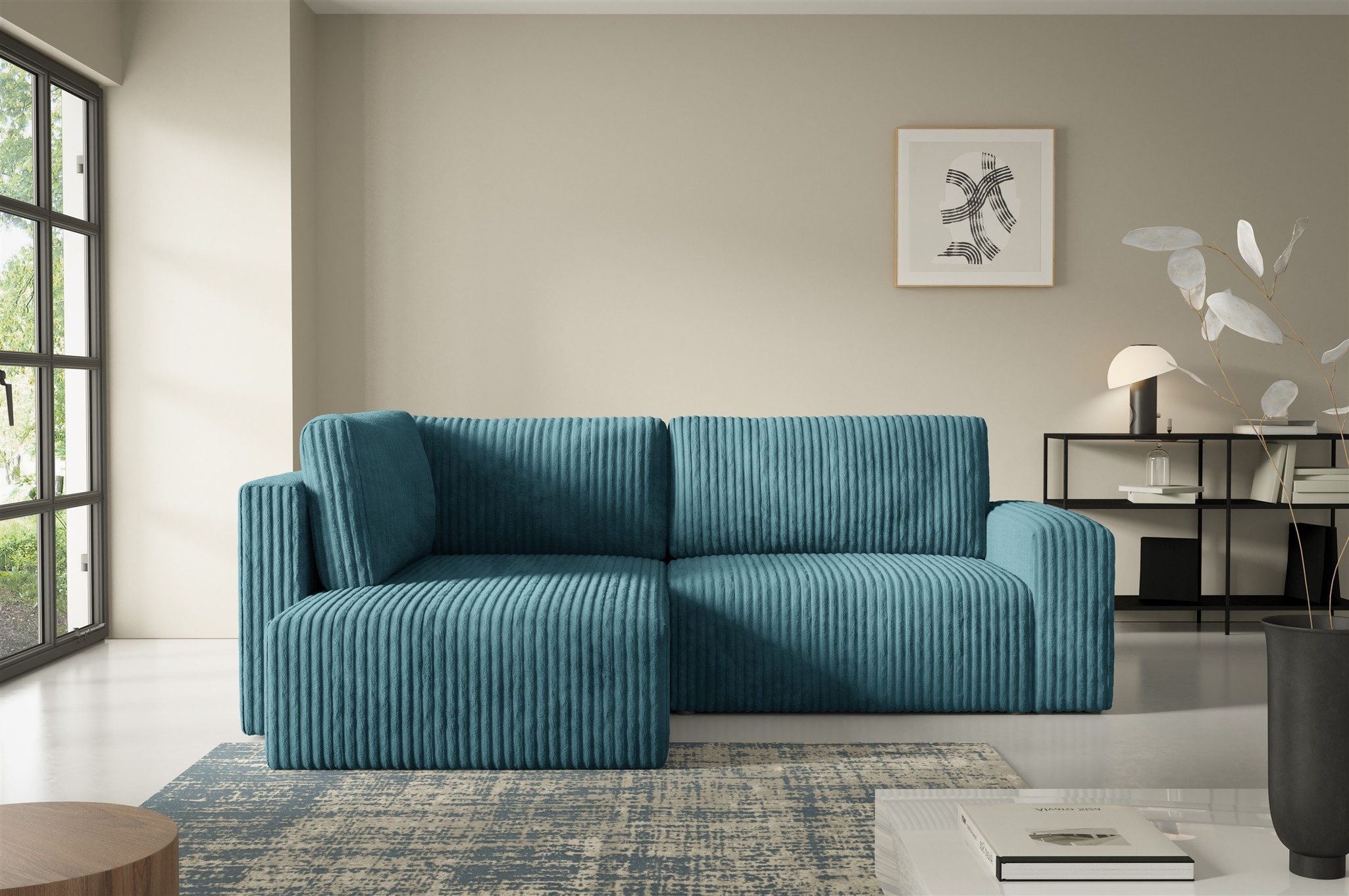 Fun Möbel Ecksofa Sofa NATALIA XL mit Schlaffunktion in Stoff Tilia, mit Bettkasten, Ottomane Links oder Rechts