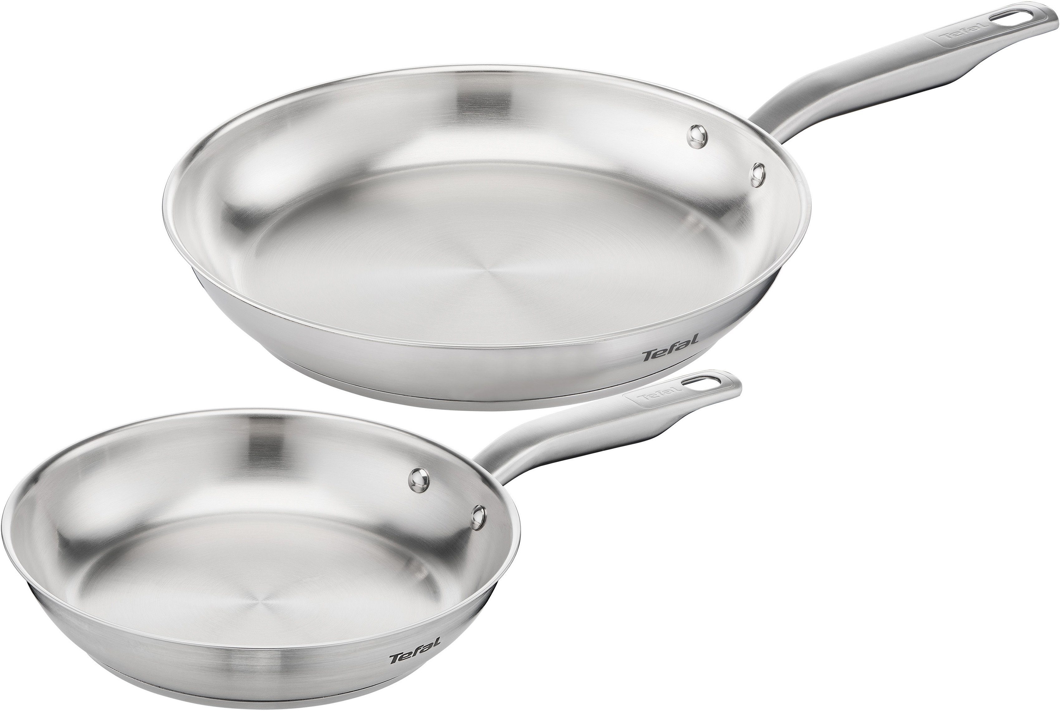 Tefal Pfannen-Set Virtuoso, hochwertiger Premium-Edelstahl, unversiegelt, Edelstahl (Set, 2-tlg., 1x Bratpfanne Ø 24 cm, 1x Bratpfanne Ø 28 cm, Höhe 5 cm), für alle Herdarten geeignet, backofengeeignet bis zu 250°C