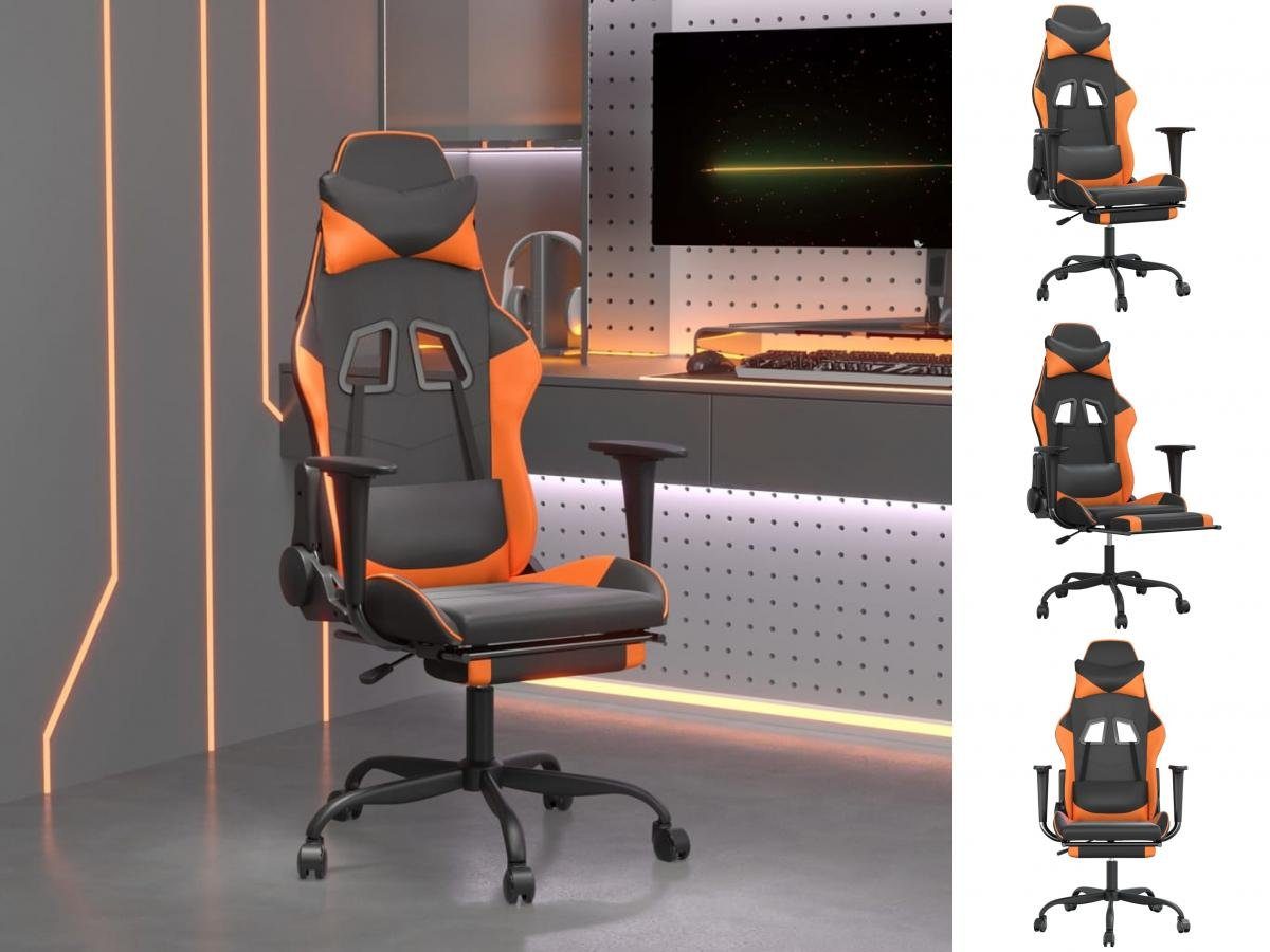 vidaXL Bürostuhl Gaming-Stuhl mit Massage Fußstütze Schwarz Orange Kunstleder