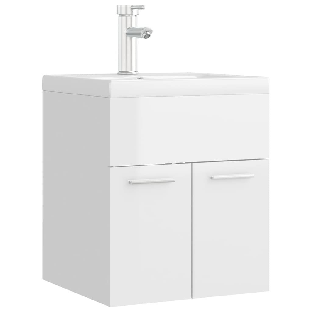 Badezimmerspiegelschrank Waschbeckenunterschrank Hochglanz-Weiß (1-St) vidaXL Einbaubecken mit