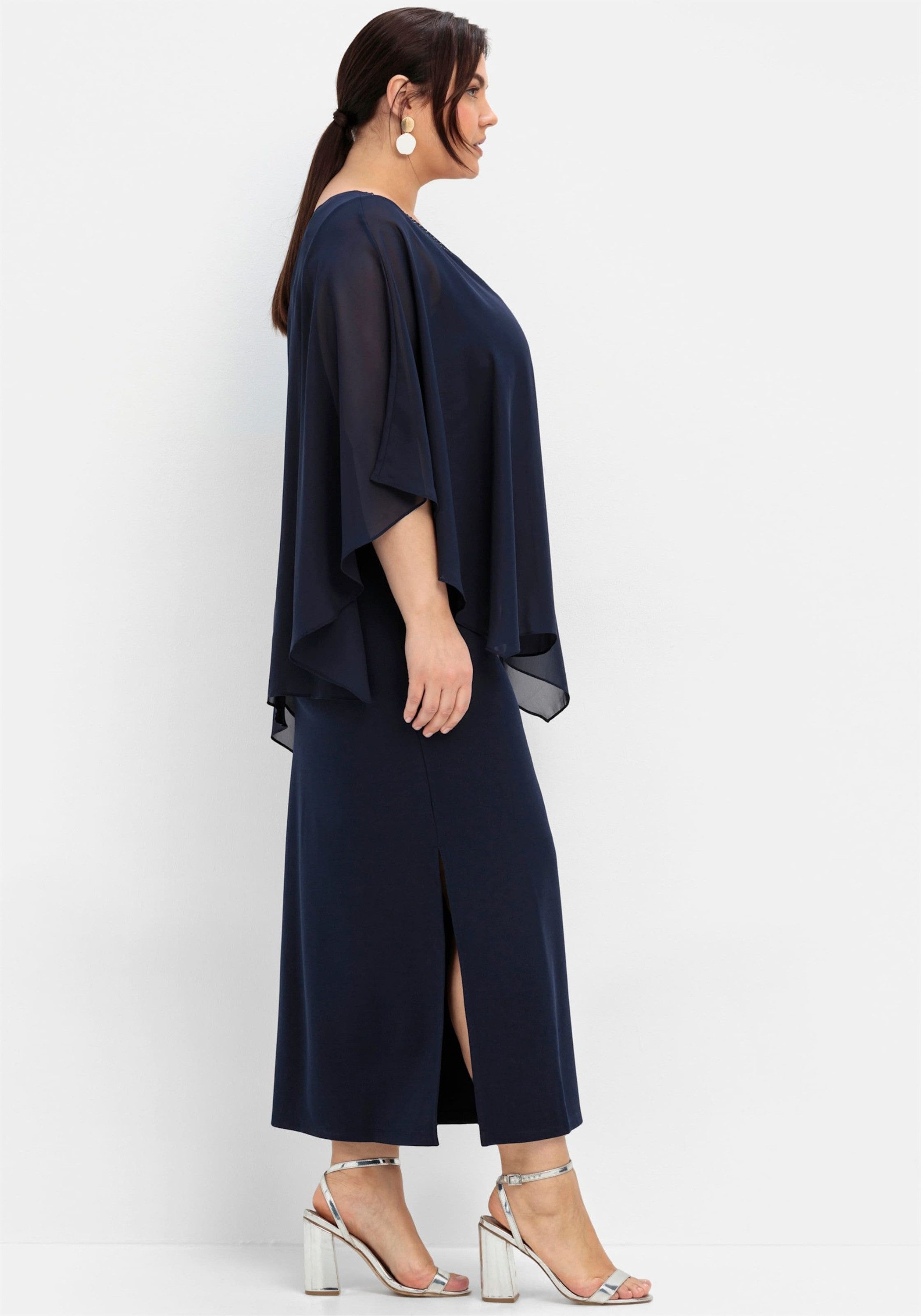 Sheego Etuikleid Abendkleid 3/4-Arm im Lagenlook