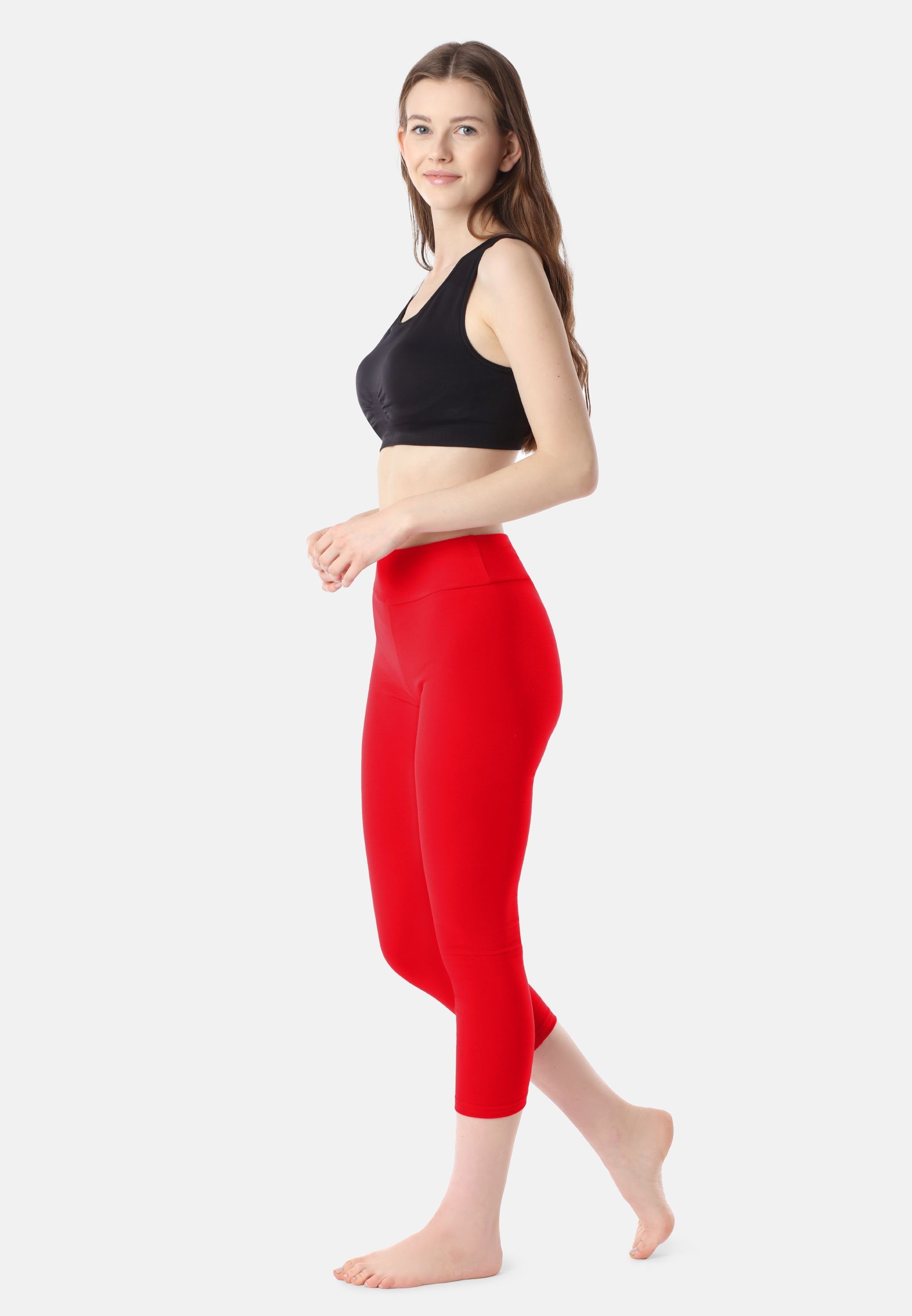 Style elastischer MS10-430 (1-tlg) Leggings Damen Baumwolle Leggings Merry Capri 3/4 aus Bund Rot