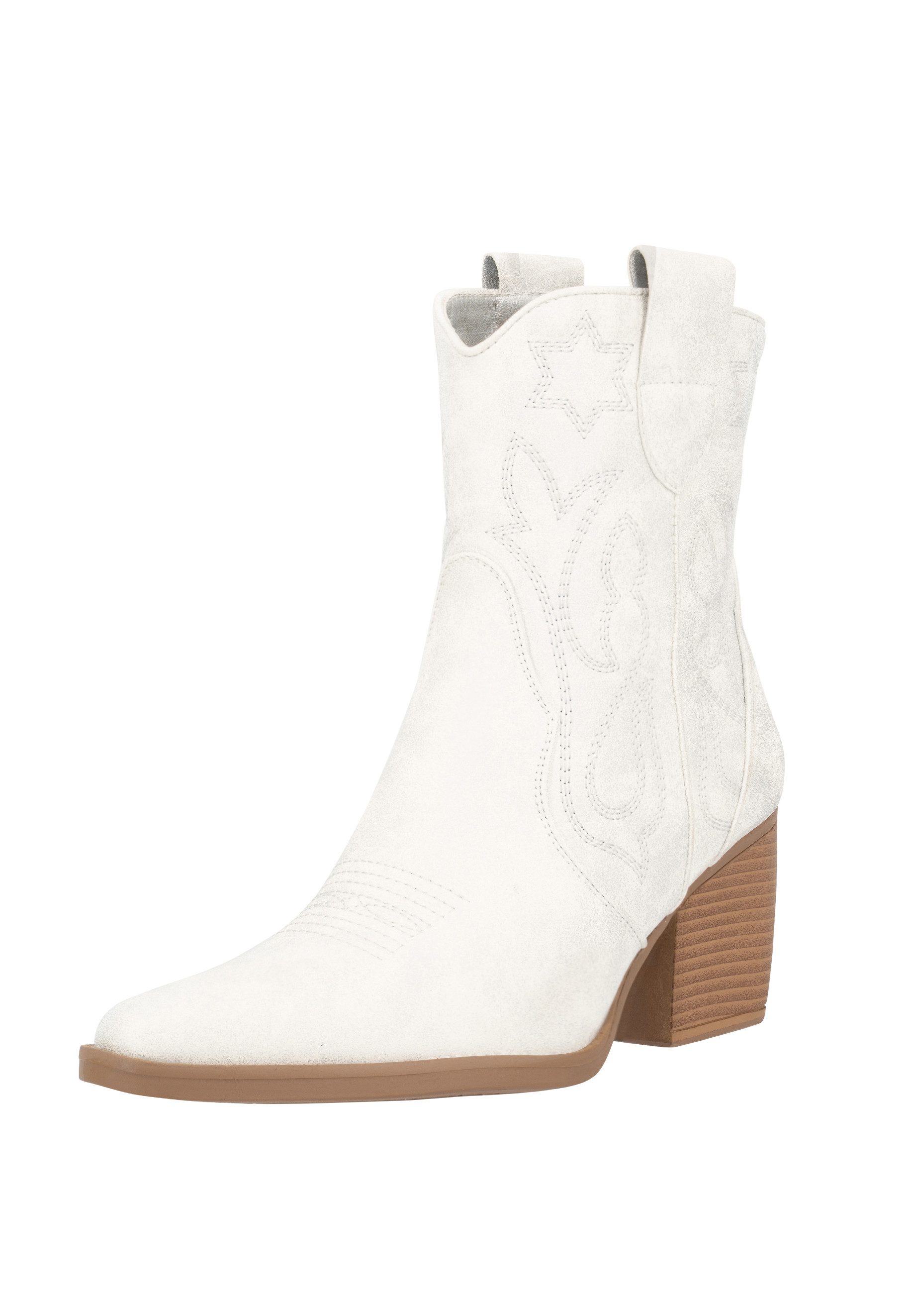 Salinyang Damen Western Boots mit Stickerei, Blockabsatz & Reißverschluss Cowboy Stiefelette