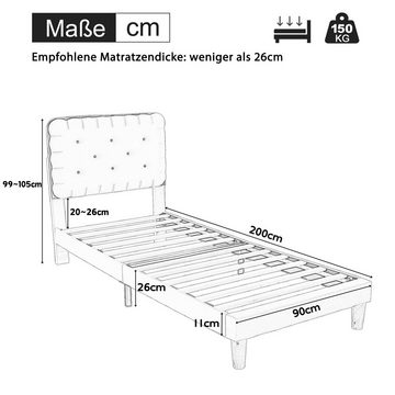 EXTSUD Polsterbett Polsterbett 90*200, Keksbett mit Kopfteil,Kopfteil höhenverstellbar