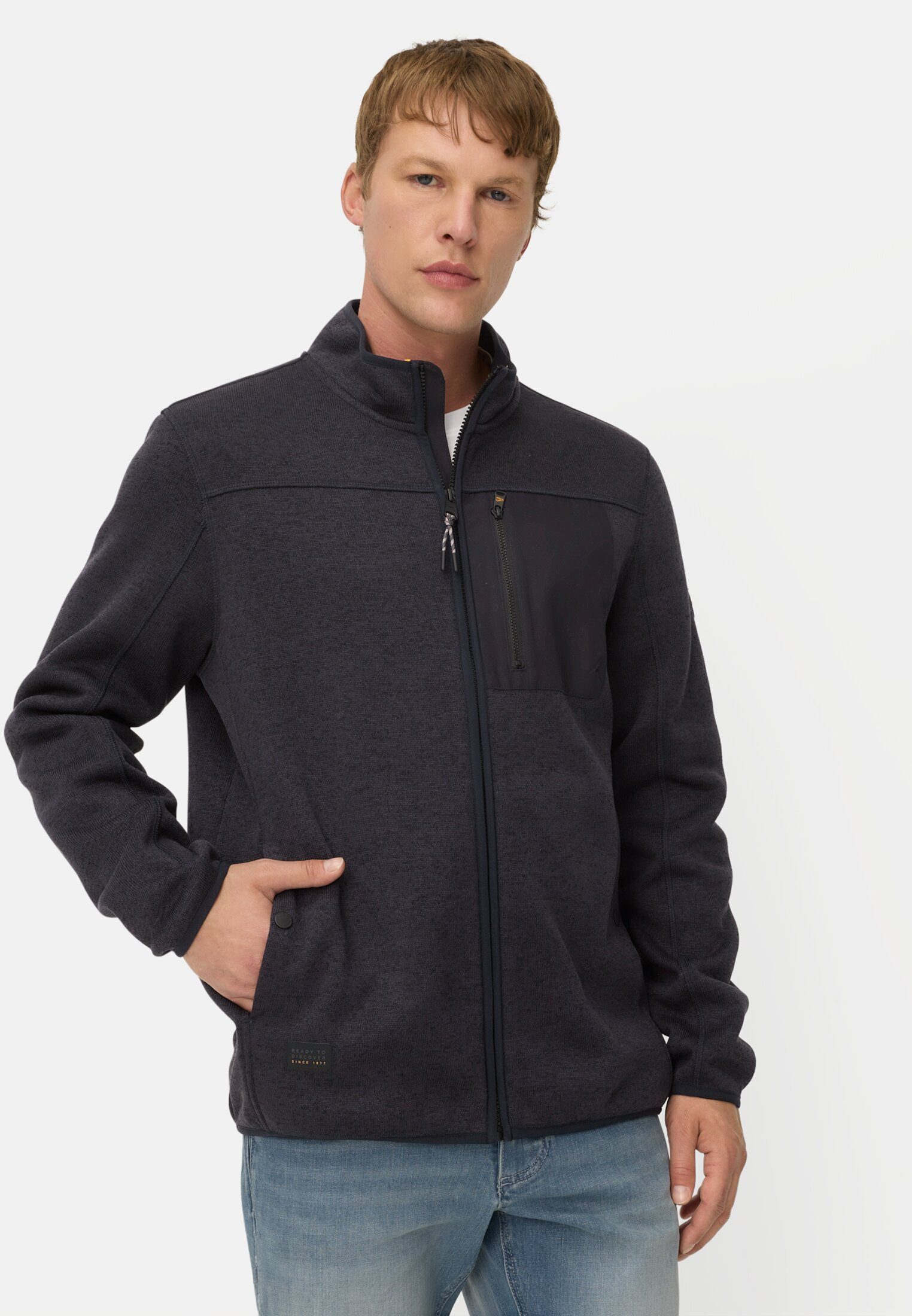 camel active Fleecejacke mit hohem Stehkragen Langarm Markenlogo