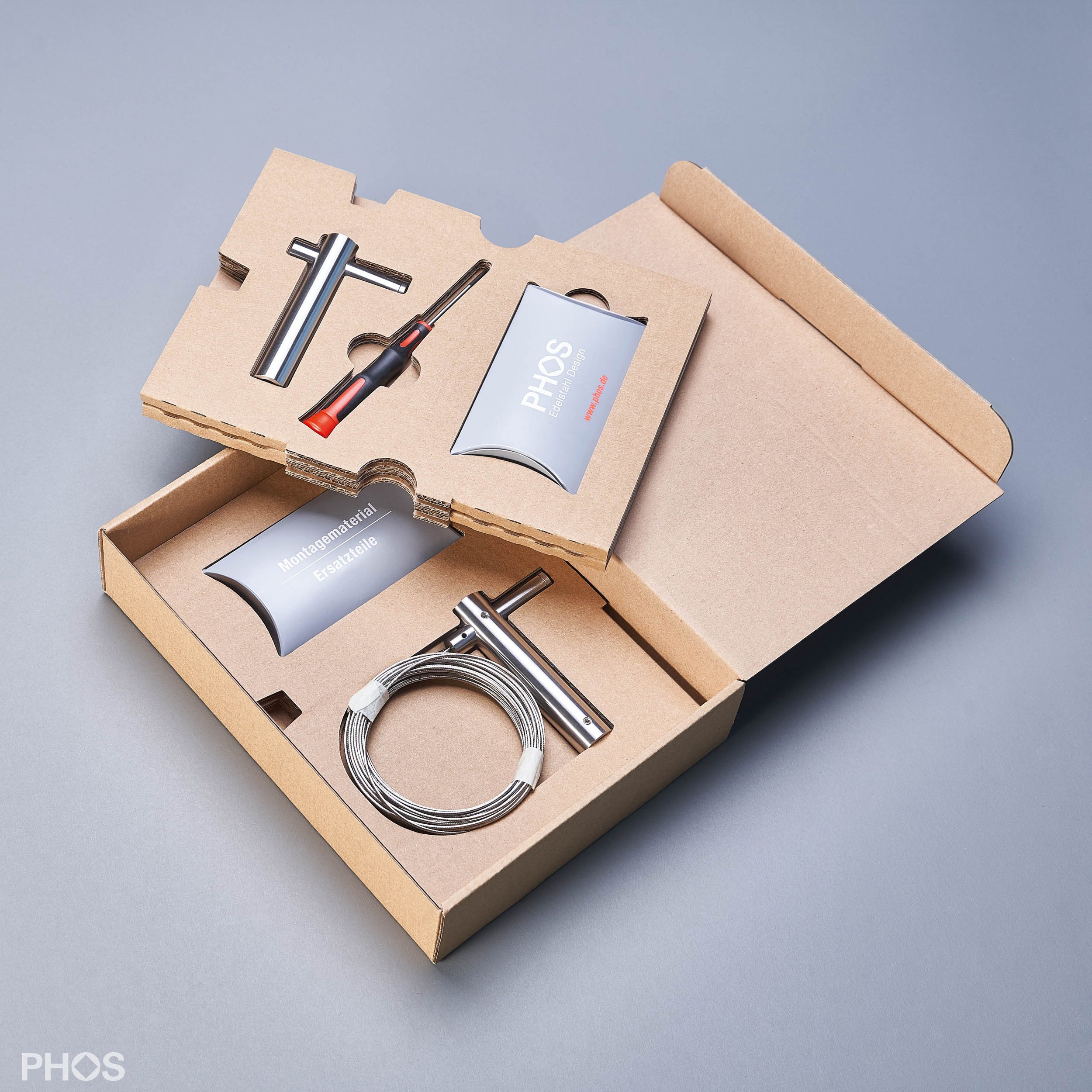 PHOS Design Seilspanngarnitur laterales Seilspannsystem, Vorhänge, Gardinen, Fenster, (laterale Seilspannsysteme mit mittlerem Wandabstand)