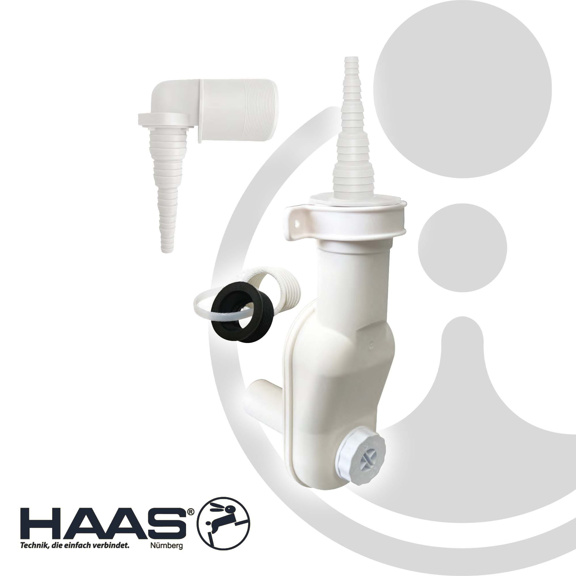 HAAS Ablaufrohr Raumspar-Geräte-Siphon 1950 - DN 32/40/50 mit Reinigungsöffnung