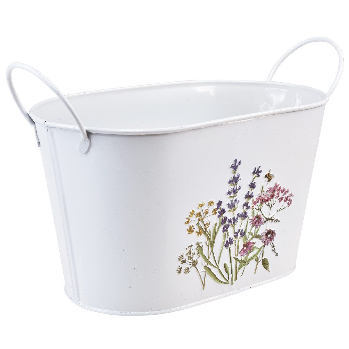 Posiwio Übertopf Metall-Blumenschale Weiß mit Prägung, Pflanztopf 27x16x15,5cm