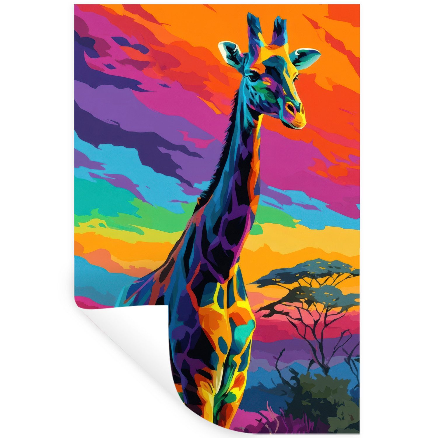 MuchoWow Wandsticker Giraffe - Savanne - Luft - farbig (1 St), Wandaufkleber, Selbstklebend, Wohnzimmer, 20x30 cm