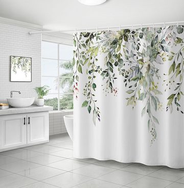 BlauCoastal Duschvorhang Blumen Grün Duschvorhänge Breite 90 cm (1-tlg., Wasserdicht Duschvorhang für Badezimmer), mit 12 Haken