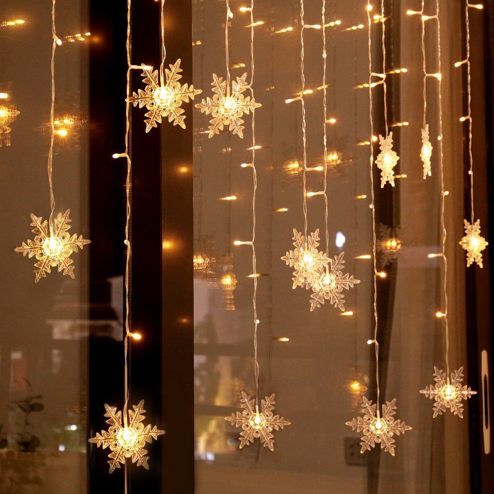 Rosnek LED-Lichterkette Vorhang Lichter, Schneeflocke, für Hochzeit Weihnachten Party, Energieeinsparung WarmesWeiß-31V Energiesparen