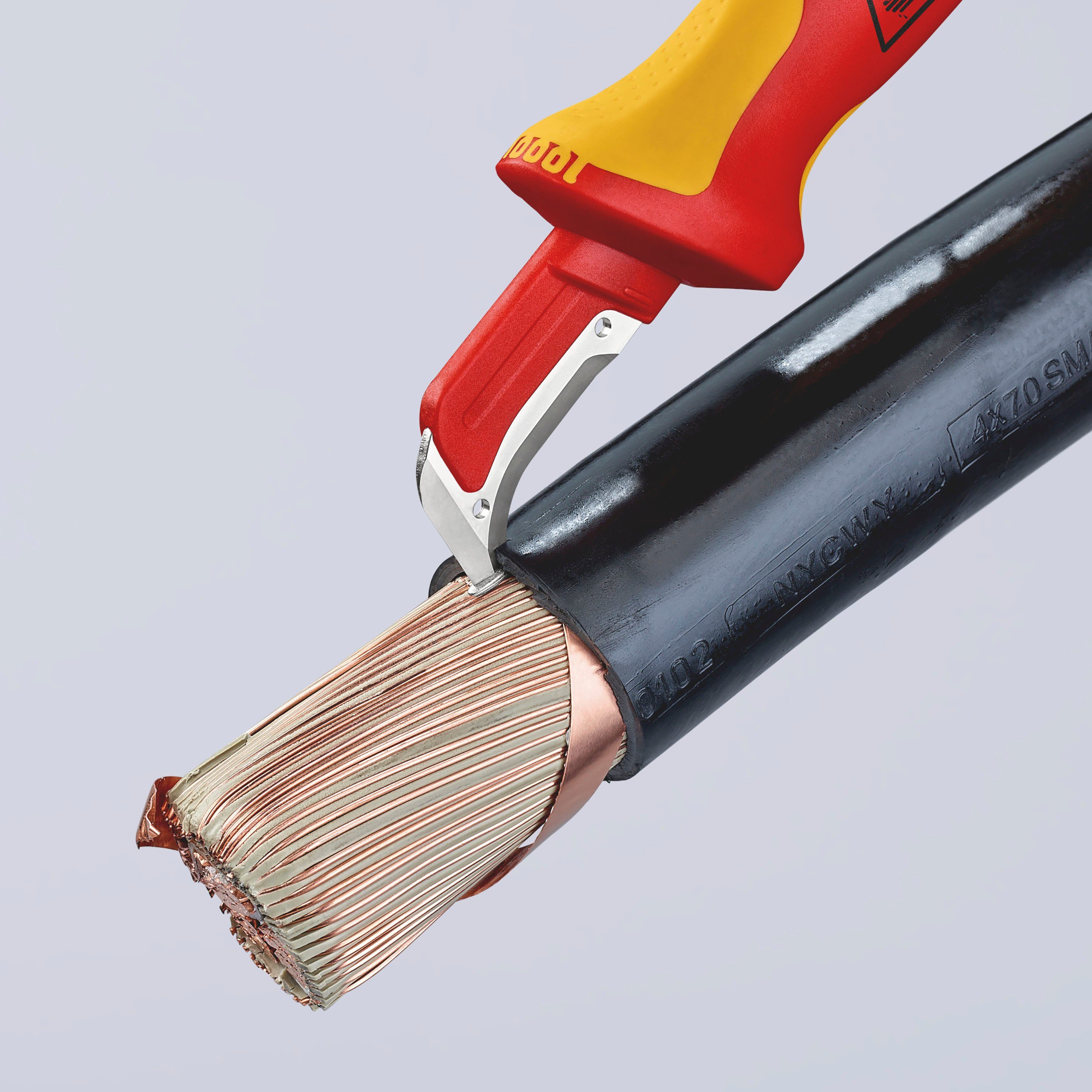 Knipex Abmantelungsmesser 98 55, mit Gleitschuh, isolierender Mehrkomponenten-Griff, VDE-geprüft 180 mm