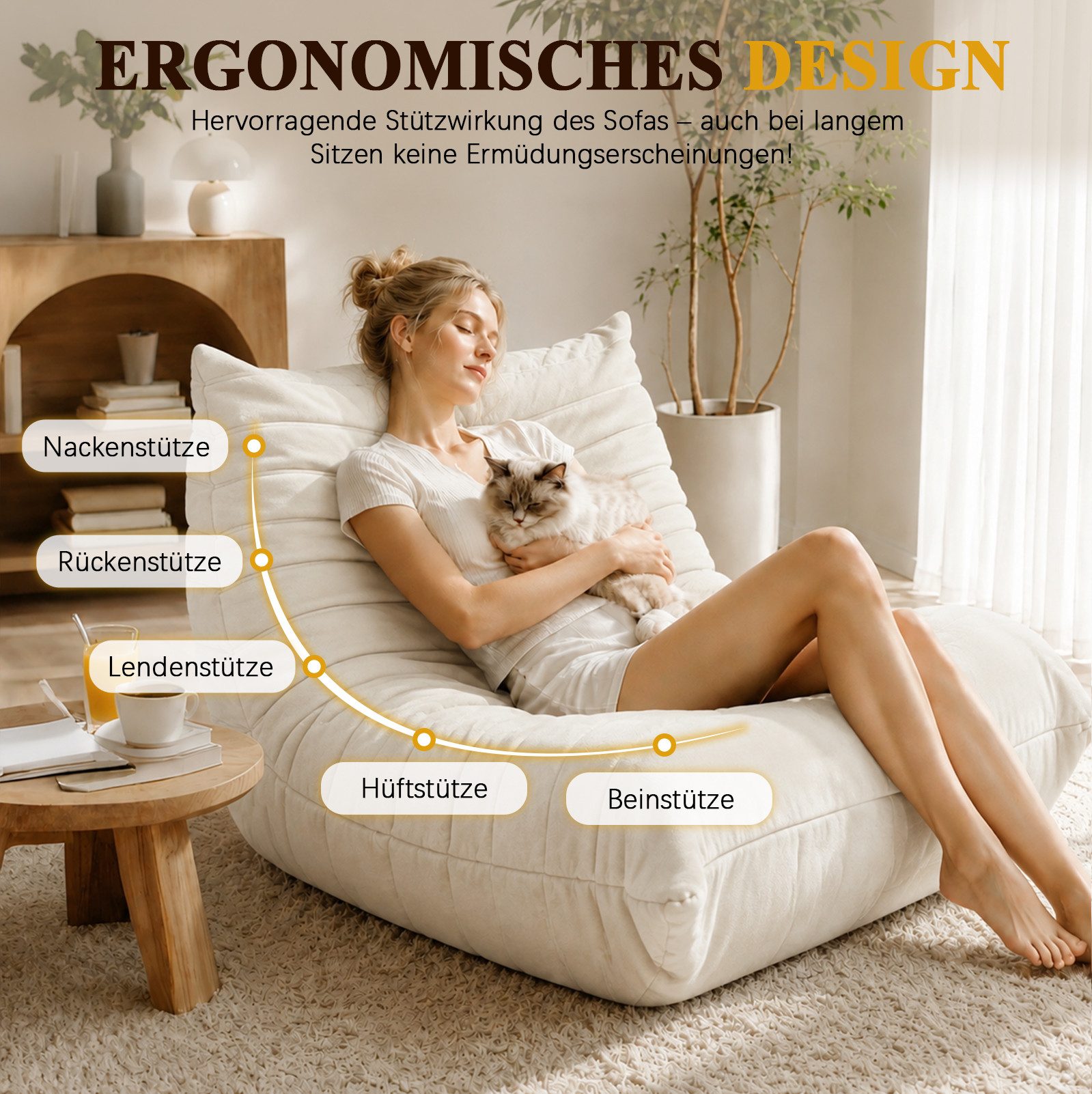 VUZINIC Sitzsack für Erwachsene, Memory-Schaum-Füllung, Bodensofa, Wohnzimmer & Büro (1 St) – Bild 4 von 5