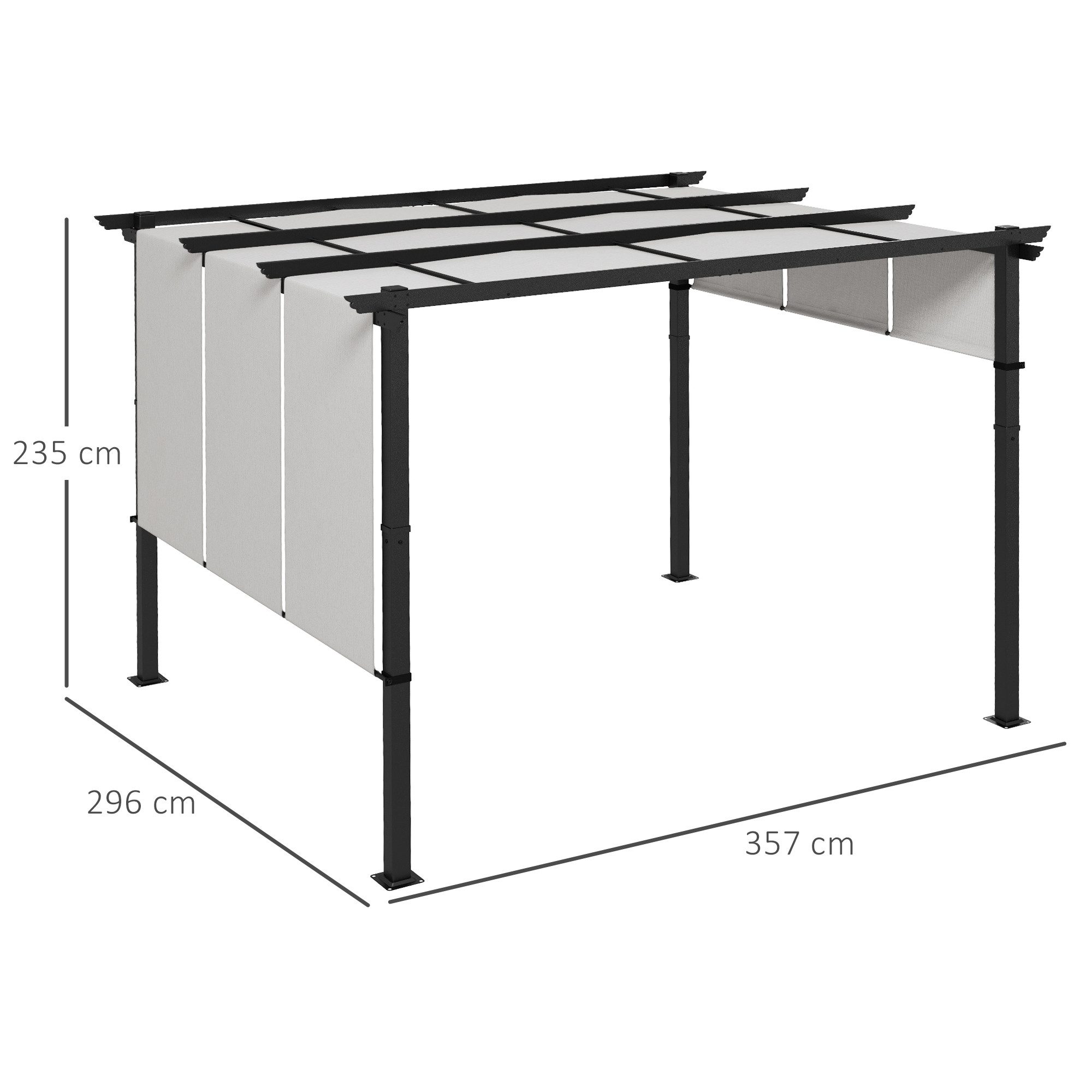 Outsunny Pergola mit verstellbar Dach, BxTxH: 296x357x235 cm, (Sonnenschutz, 1-tlg., Gartenpavillon), für Terrasse und Garten, Hellgrau