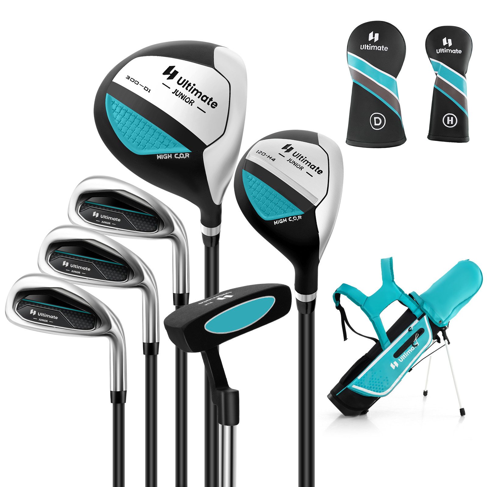 COSTWAY Golfschläger + Golfbag, 6-tlg., Rechtshand, für 11-13 Jahren Kinder