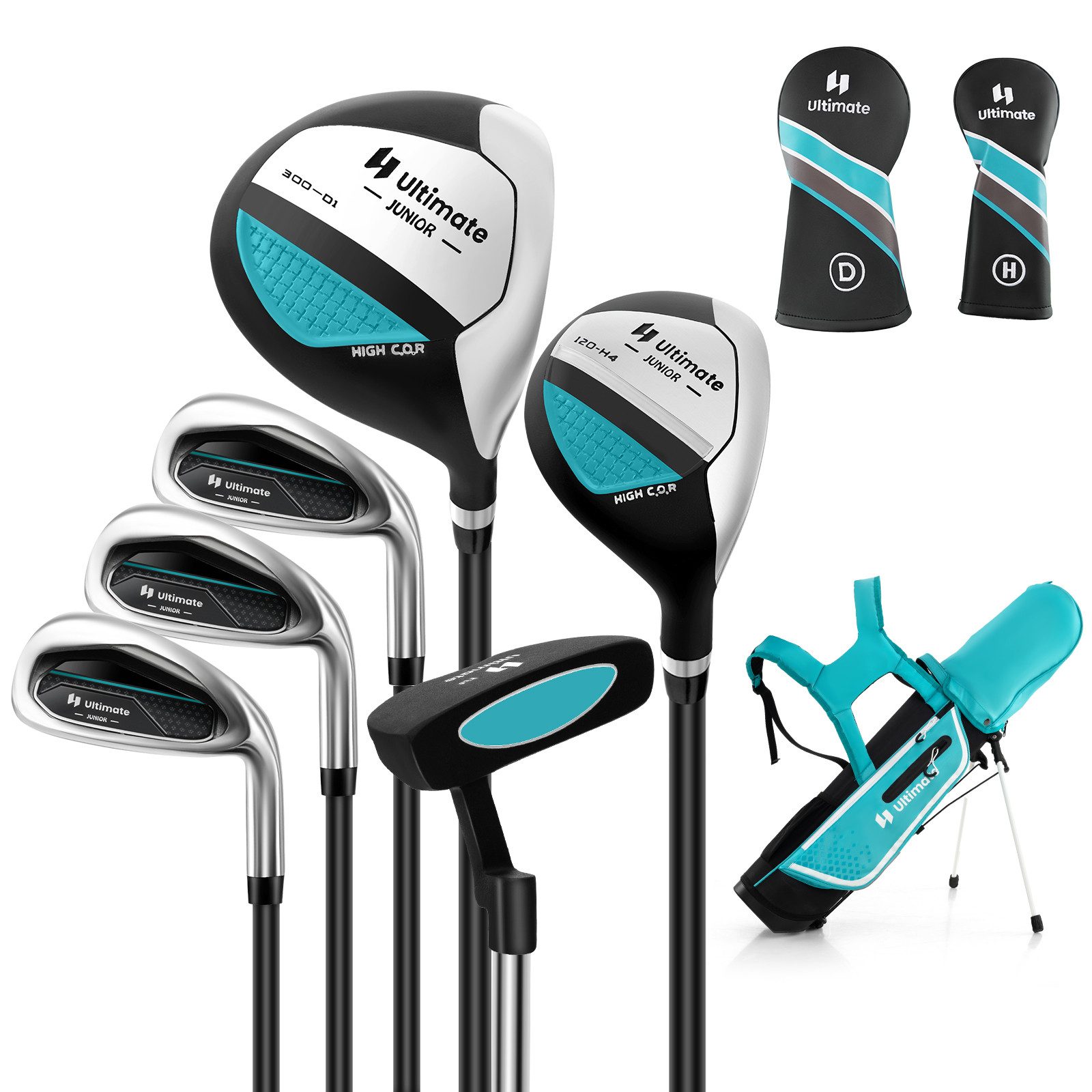 COSTWAY Golfschläger + Golfbag, 6-tlg., Rechtshand, für 11-13 Jahren Kinder