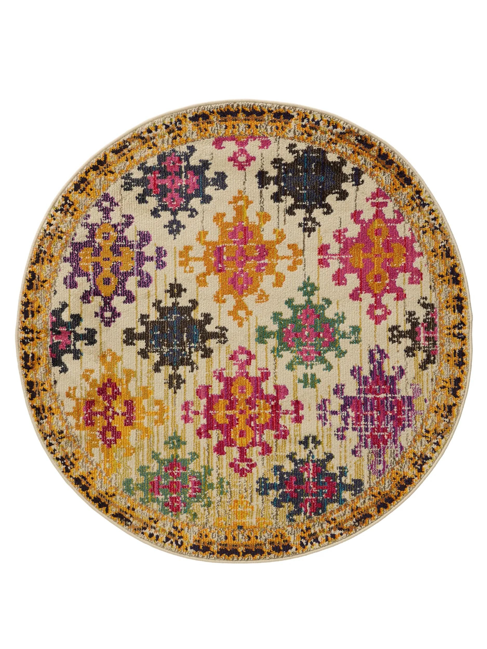 benuta Teppich Casa, rund, Höhe: 11 mm, Teppich Wohnzimmer, Esszimmer, Schlafzimmer, Flur, Farbenfroh, Retro. € 79,00