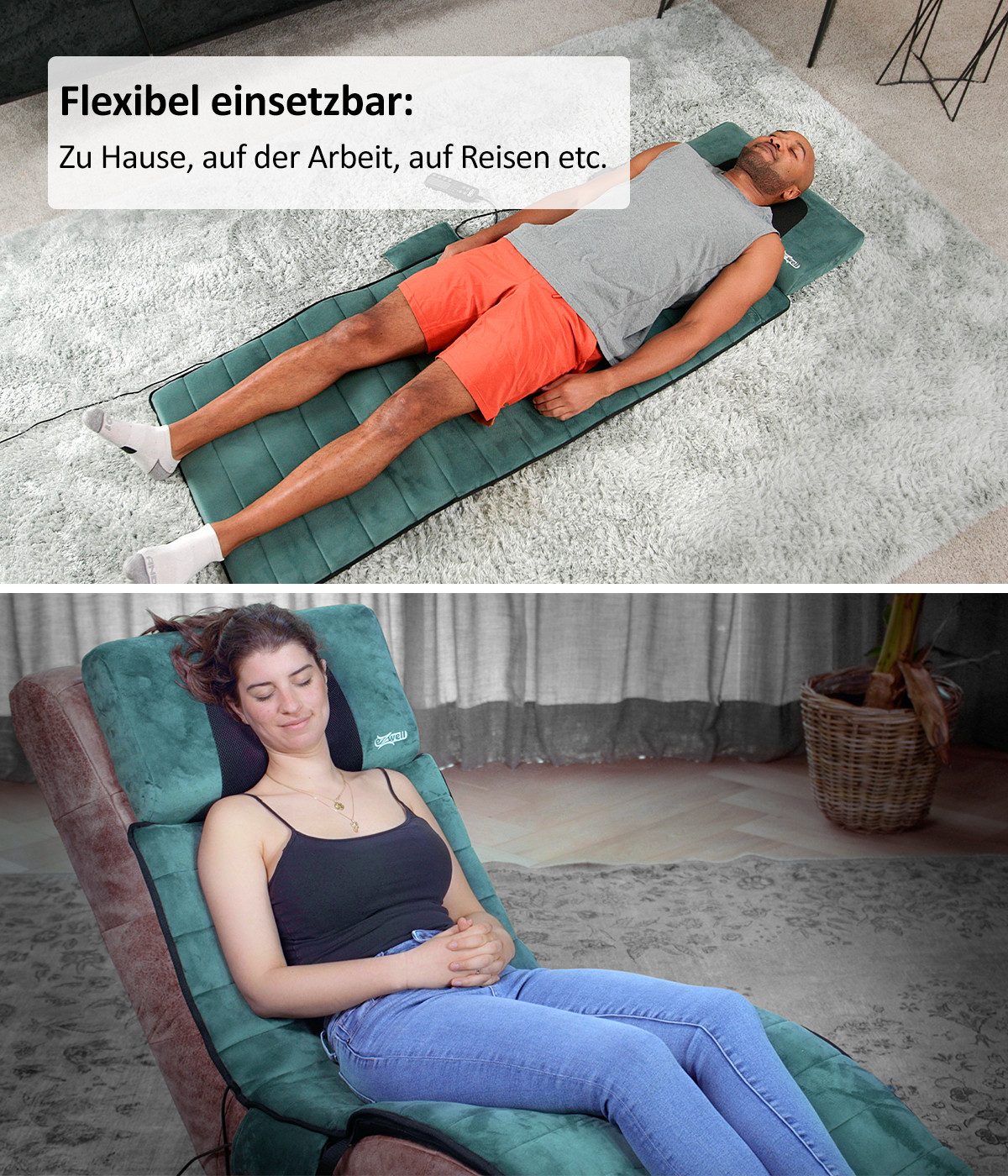 Genius Massageliege eZwell Massagematte Massageauflage 55 x 170 cm 3-tlg. (Ganzkörpermassage), Wärmefunktion, Vibrationsmassagematte mit Fernbedienung