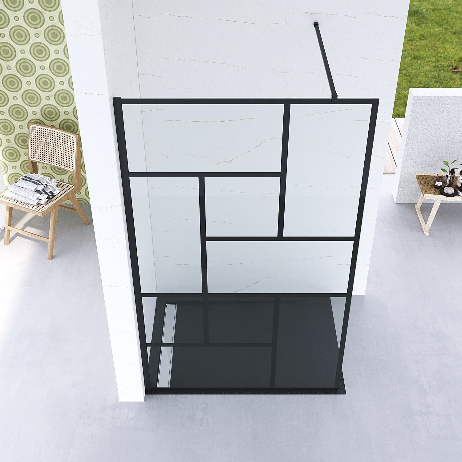 AQUABATOS Walk-in-Dusche Walk In Duschwand matt schwarz Klarglas Duschwand für Dusche, 8 mm Einscheibensicherheitsglas mit Nano Beschichtung, (100x200 120x200 c – Bild 2 von 5