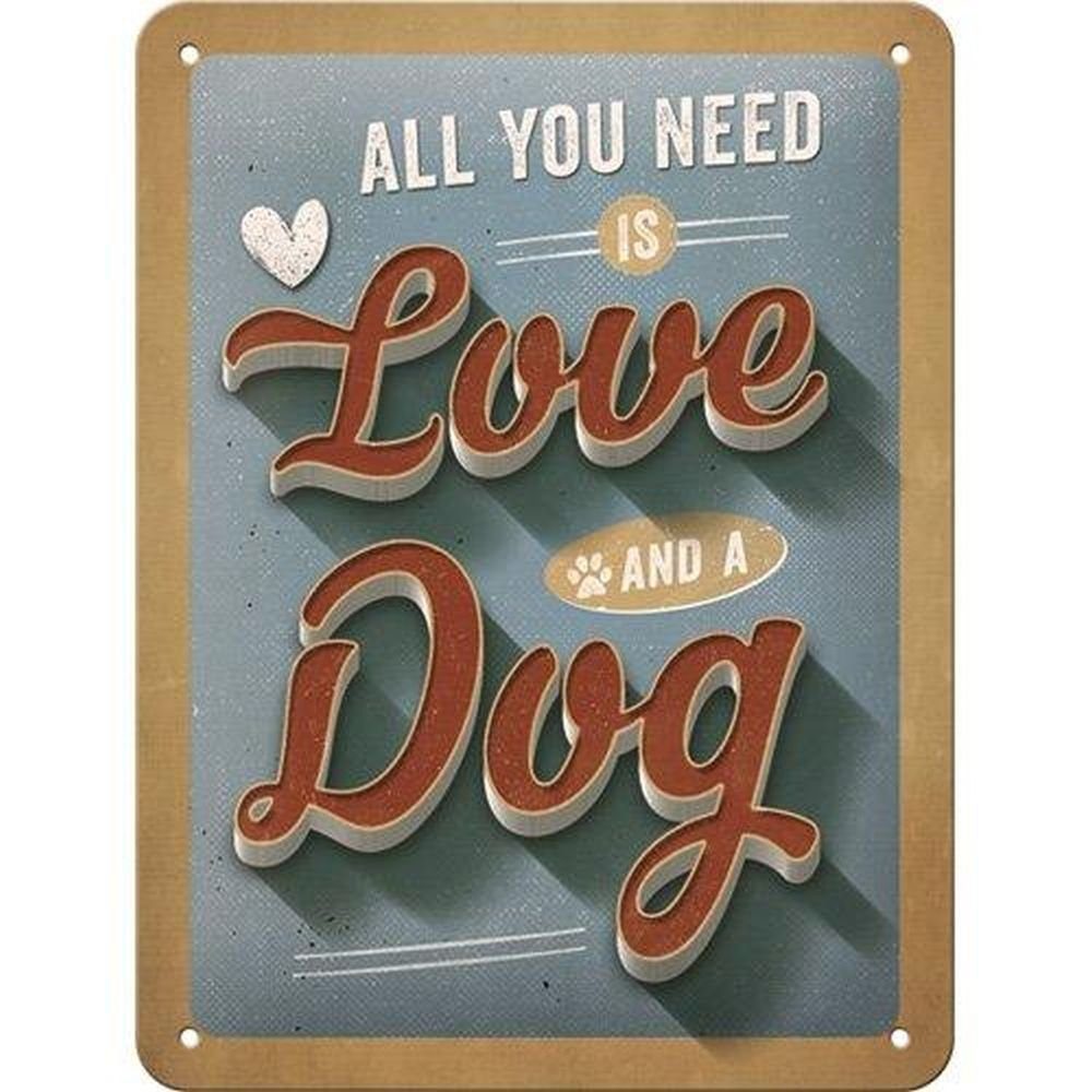 Metallschild Blechschild 15x20 cm - PfotenSchild - Love Dog