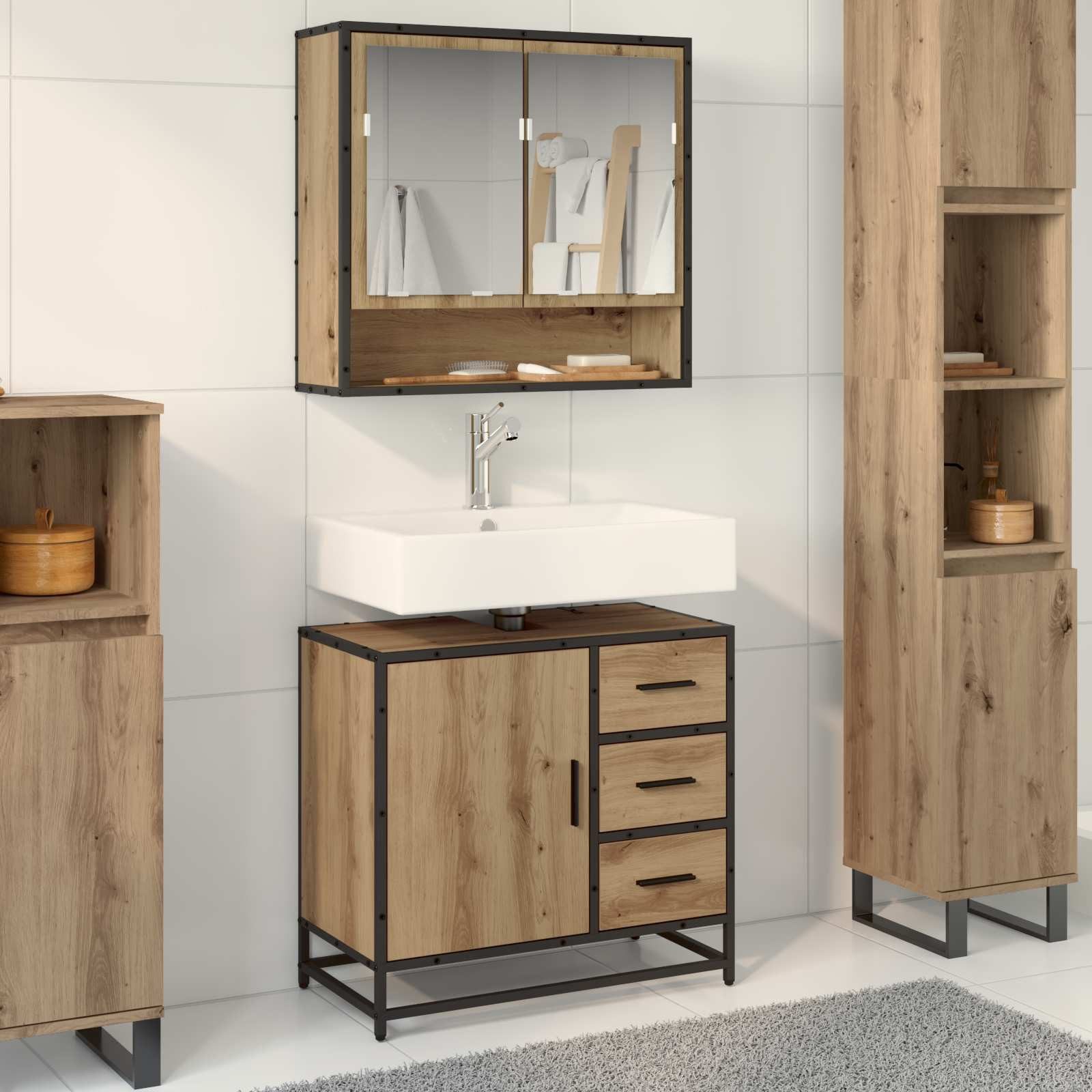 vidaXL Badezimmer-Set, Badezimmerschrank Artisan-Eiche 65 x 33 x 60 cm Holzwerkstoff