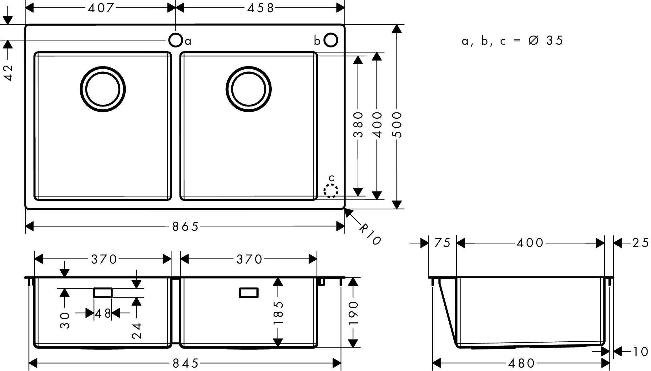 Thumbnail - hansgrohe Einbauspüle S71 S712-F765 Einbauspüle 370/370 Edelstahl