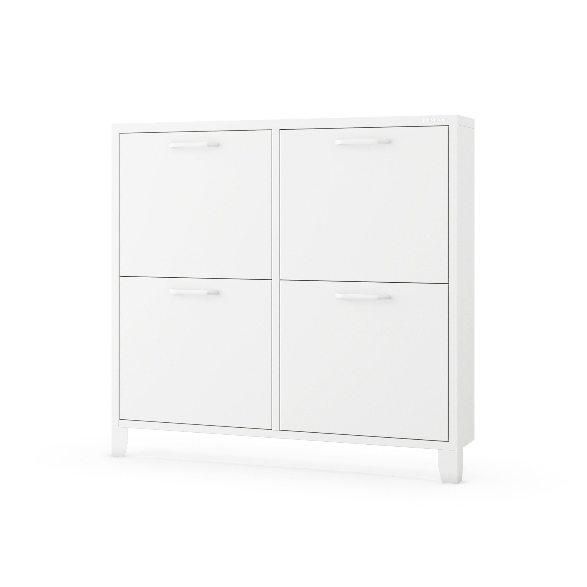Jan Nowak Schuhschrank SHIRLEY Schuhschrank Schmal Metall Stahl 96x90x17cm 4 Fächer (Stahl 0,6mm, 4 Klappen, Kippschutz, Dübel inklusive) Wandmontage Magnete Dämpfer Pulverbeschichtet Modern