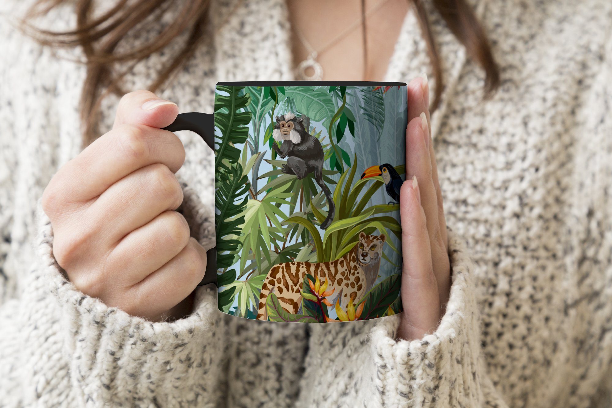MuchoWow Tasse Dschungel - Geschenk - Mädchen - Kaffeetassen, - Keramik, - Flamingo, Jungen - Farbwechsel, Teetasse, Natur Zebra Zaubertasse, Kinder