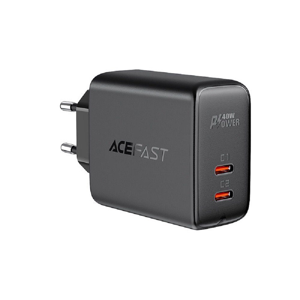 Acefast Dual Ladegerät 2x USB Typ C 40W, PPS, PD, QC 3.0, AFC, FCP schwarz Smartphone-Ladegerät