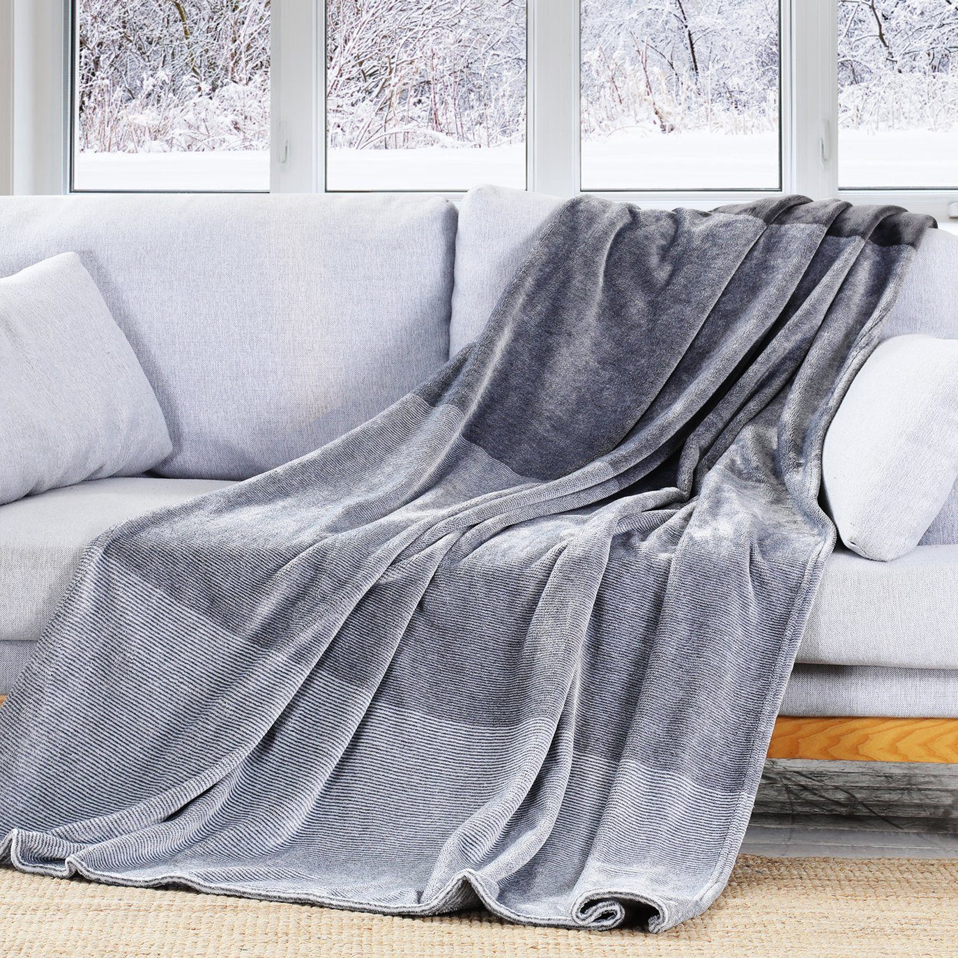 Wohndecke Kuscheldecke doppelseitig, Elegear, Antistatik weich & warm grau