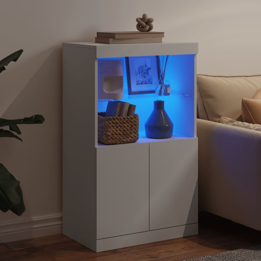 vidaXL Sideboard NA Sideboard mit LED Leuchten Weiß 60,5x37x100 cm Glas Vitrine – Bild 4 von 5