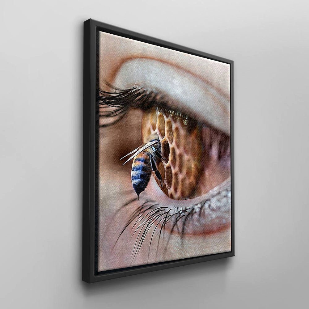 ohne in rosa Leinwandbild Auge DOTCOMCANVAS® Wandbild Eye, Rahmen Eye Honig Biene schwarz Bee in Bee blau