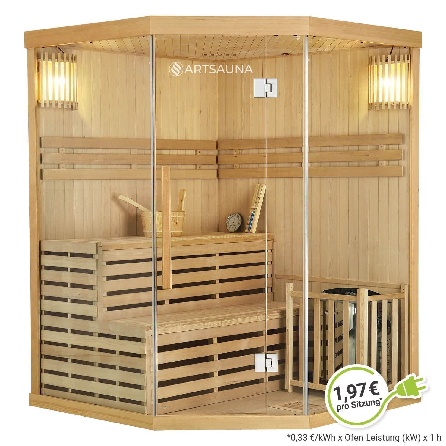 Artsauna Sauna Espoo150 Premium, 50 mm, für 3 Personen, Hemlock Holz, Harvi günstig online kaufen